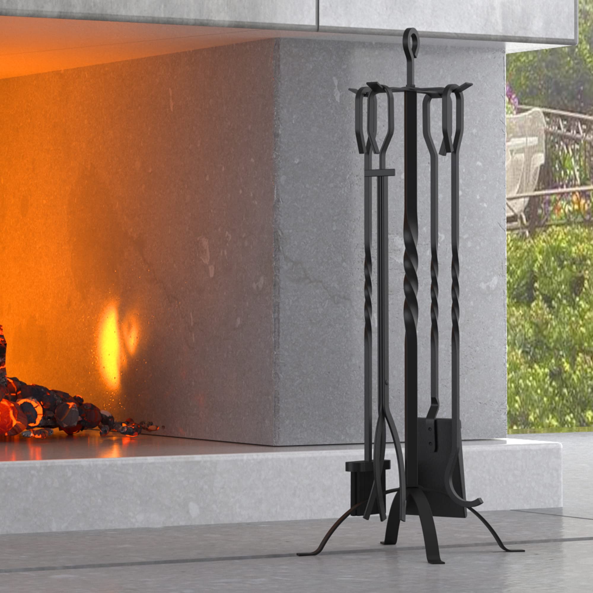 Fire Beauty 5 Pieces Fireplace Tools Sets Fireplace Accessories Tools Holder With Handles Tools For Indoor Fireplace Decor Outdo