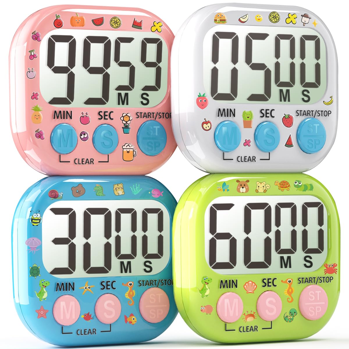 Acomingwin 4 Pack Digital Timer for Kids, Kitchen Timer for Cooking, Classroom, Study, Exercise with Countdown/Up Mode - Loud Al