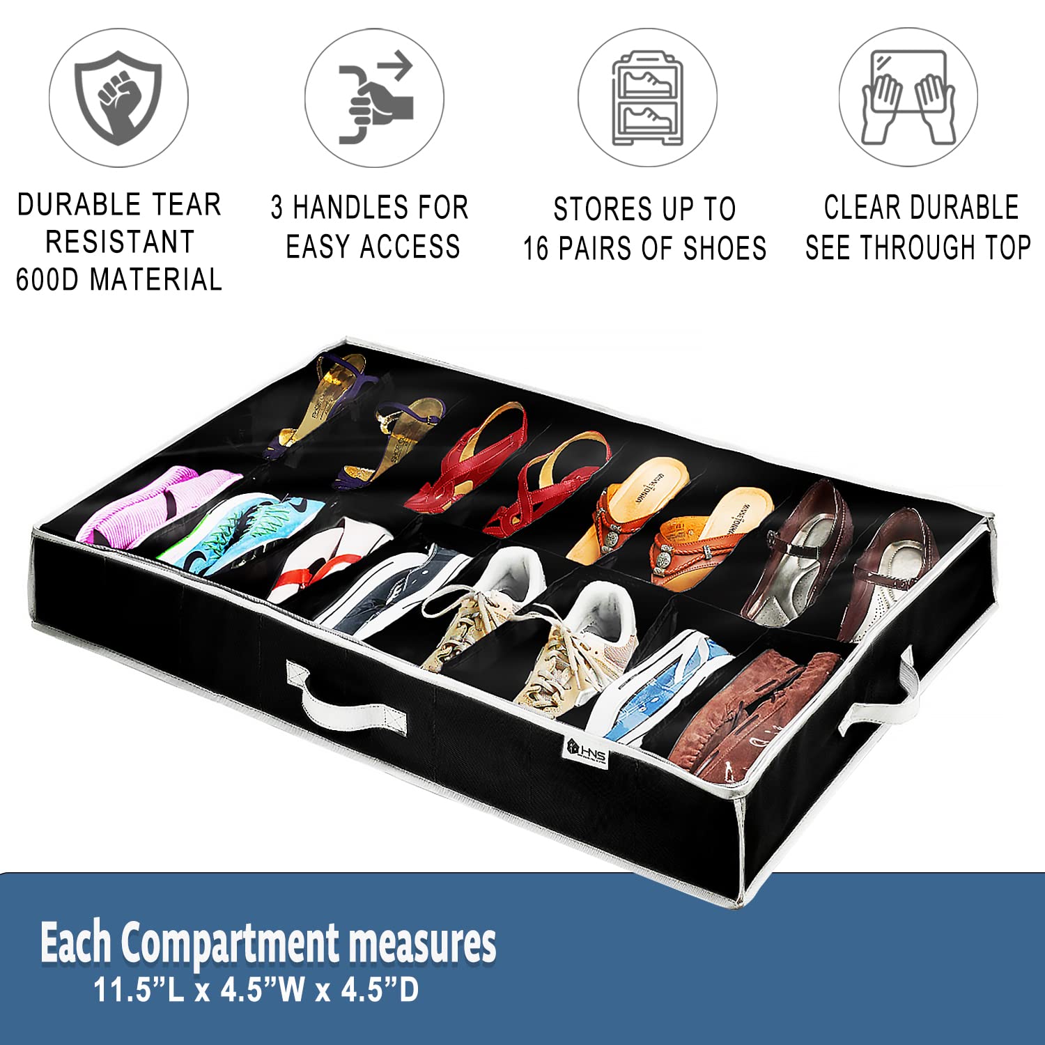HOLDN ' STORAGE Extra-Large Under Bed Shoe Storage Organizer - Underbed Storage Solution Fits Men 's and Women 's Shoes, High He
