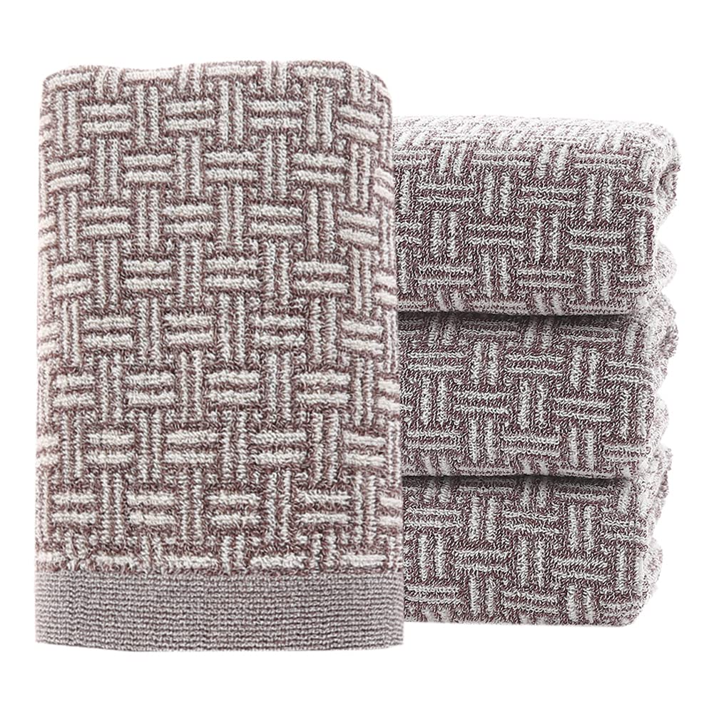 Pidada Hand Towels Set Of 4 Checkered Pattern 100% Cotton Absorbent Soft Decorative Towel For Bathroom 13.4 X 29.1 Inch (Brown)