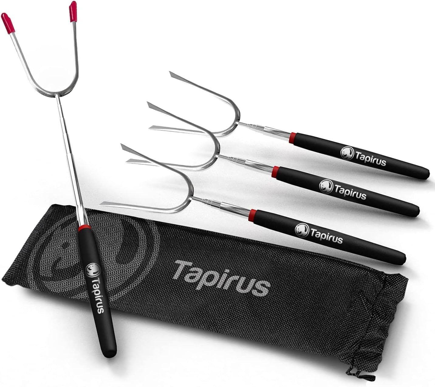Tapirus Marshmallow Roasting Sticks  Set of 4 Extra Long Retractable Campfire Sticks  Protect Kids with Insulated Handles  Extendable Smore & Hot Dog Skewers  Heavy Duty Metal Camping Accessory