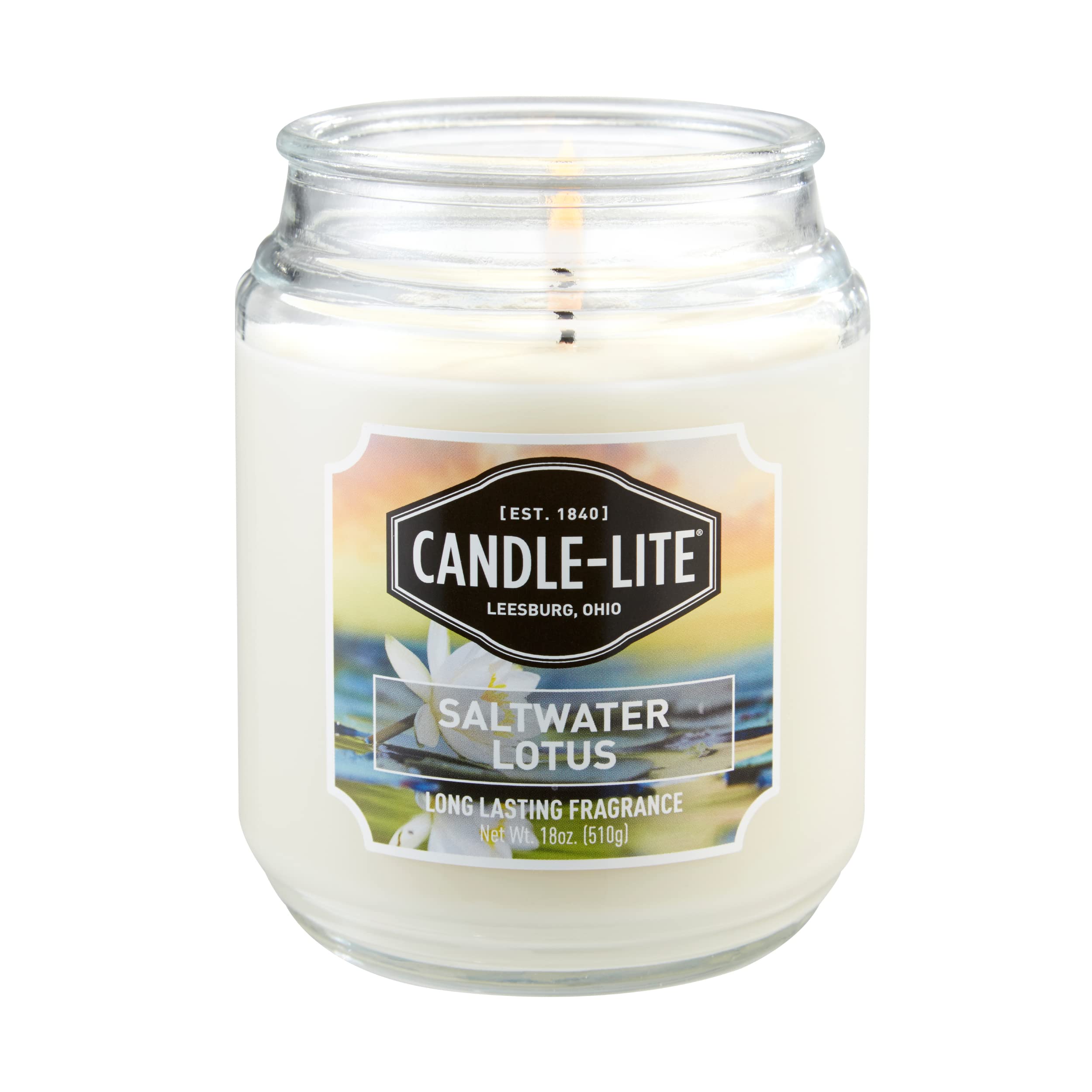 Candle-lite Scented Candles, Saltwater Lotus Fragrance, One 18 oz. Single-Wick Aromatherapy Candle with 110 Hours of Burn Time, 