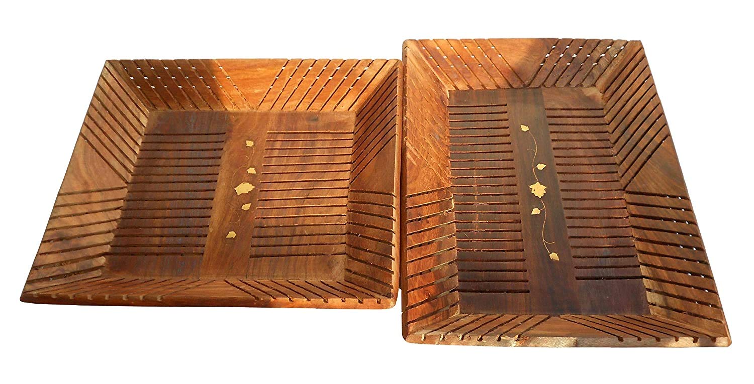 The Carving Hut Wooden Handmade Tray Set Of 2| Serving Tray| Multipurpose Tray| Tray For Decoration| Tray For Storage| Gift Item