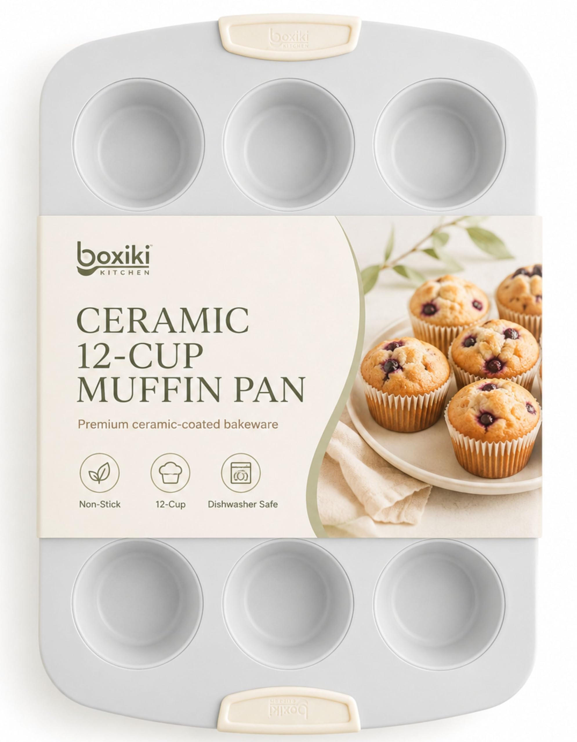Boxiki Kitchen Nonstick Ceramic 12Cup Muffin Pan, 15 x 10 Inch