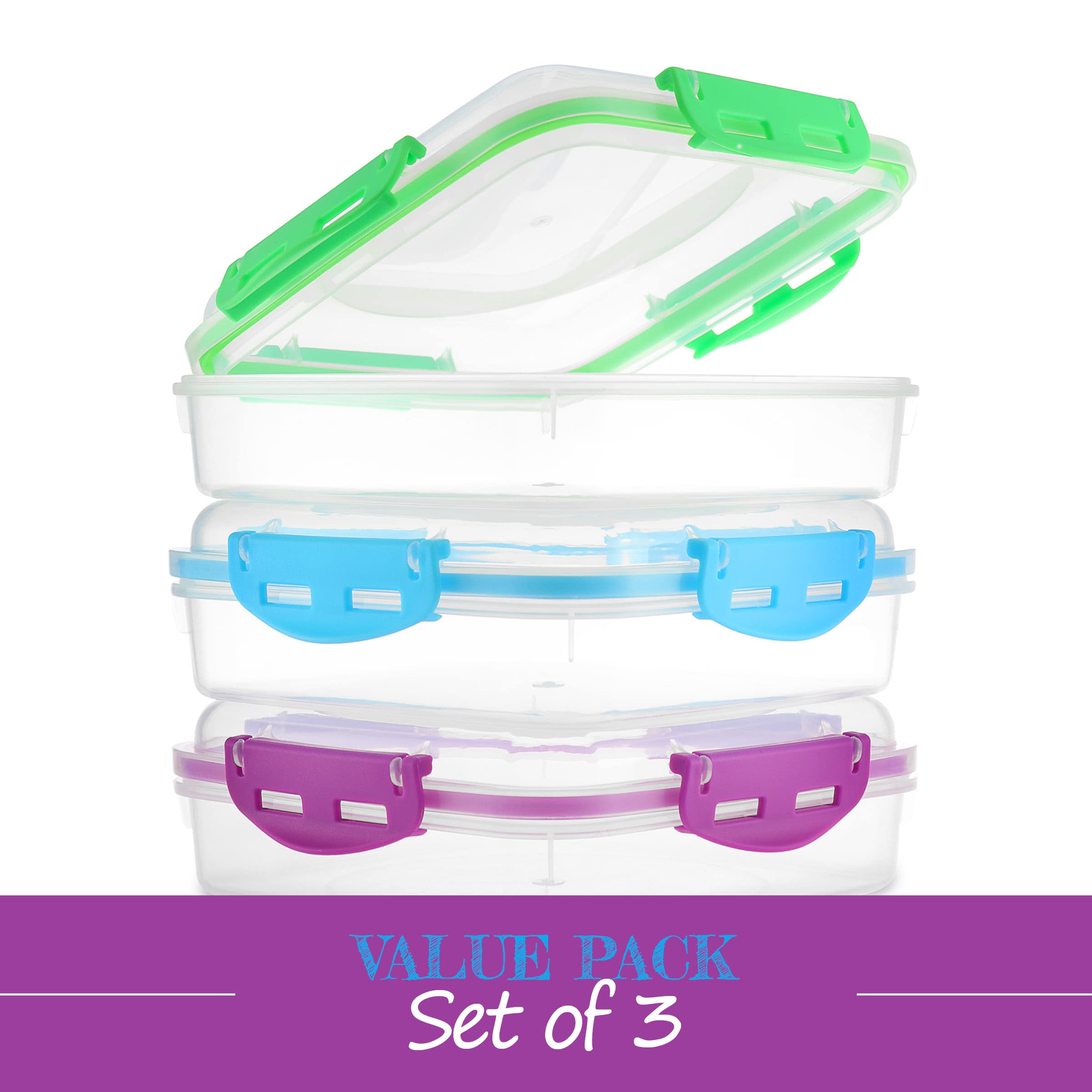 Tafura Kids 3 Pack Sandwich Containers, Bpa Free Plastic, Microwave And Dishwasher Safe, Designed With Kid Friendly Lids