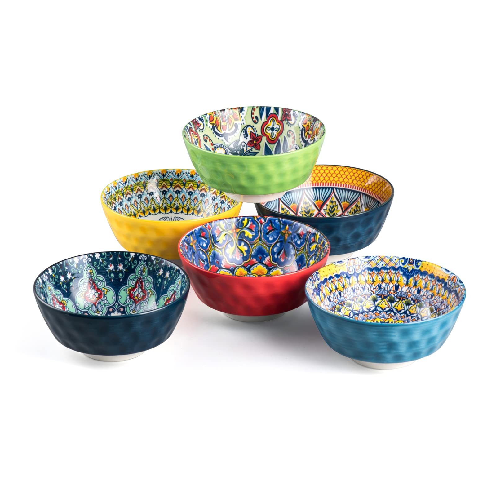 Henxfen Lead Ceramic Snack, Dessert Bowls Set Of 6-12 Oz Colorful Small Bowl Set For Ice Cream, Nut, Condiment - Porcelain Side