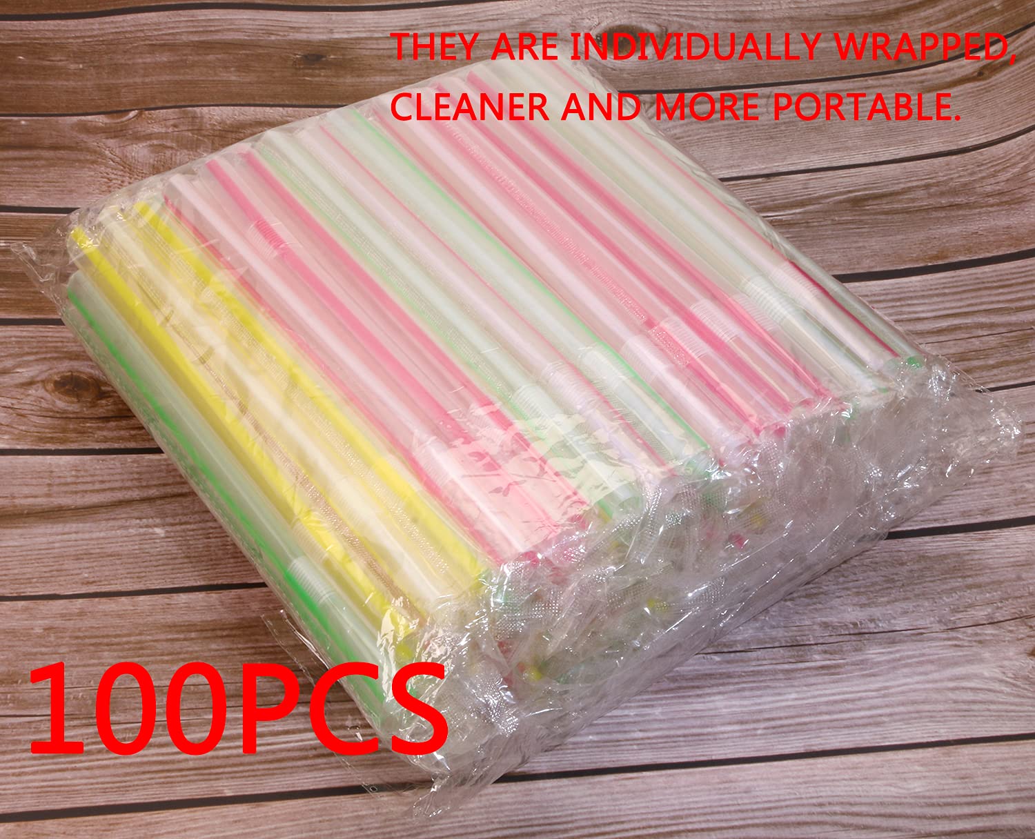 Mini Skater 100Pcs Jumbo Plastic Smoothies Straws Individually Wrapped 8 Inch Long Drinking Straws Bulk For Protein Shakes Froze