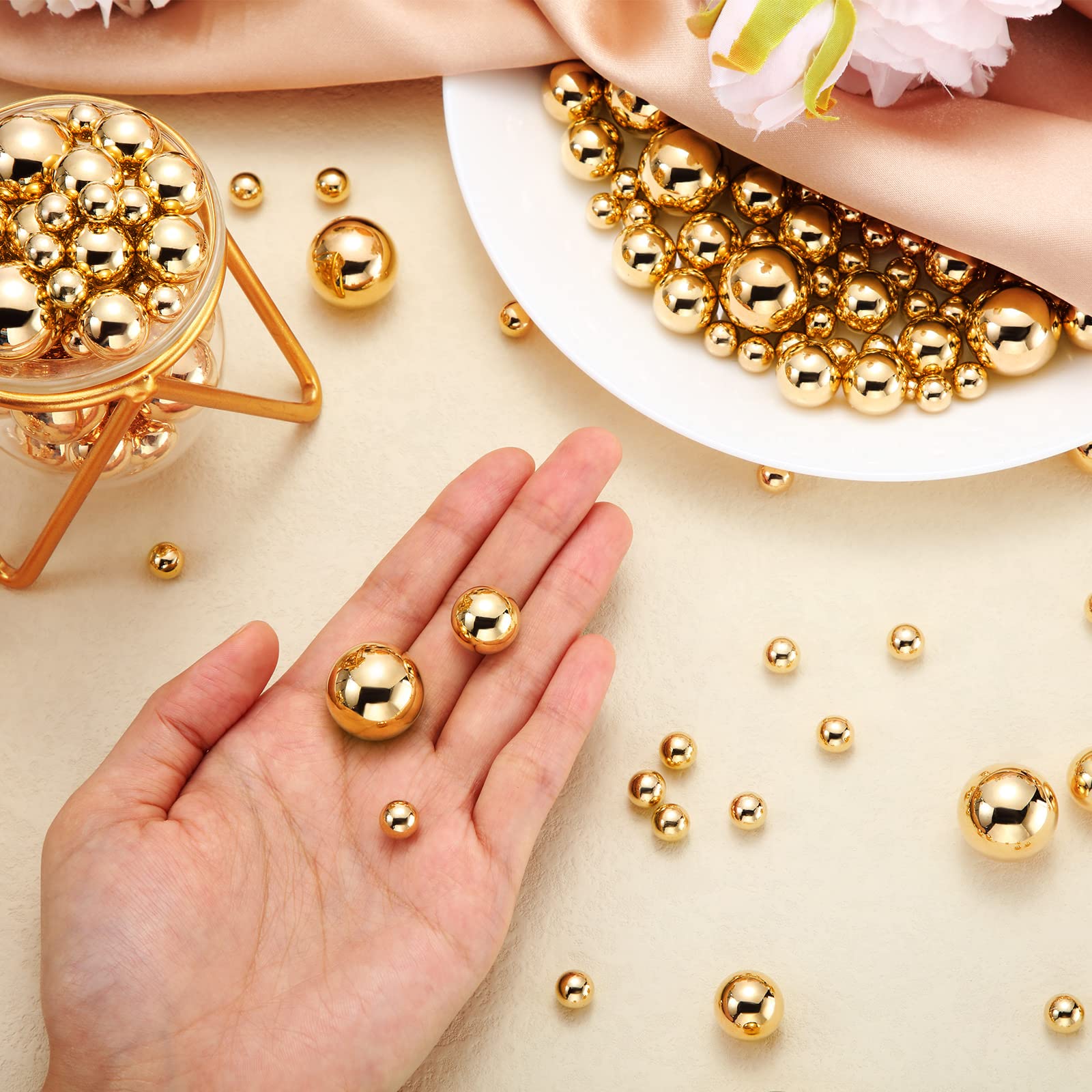 Junkin 500 Pcs Christmas Vase Filler Faux Pearls Vase Makeup Beads Bulk No Hole Gloss Pearl Beads Mixed Sizes Round Pearls for W