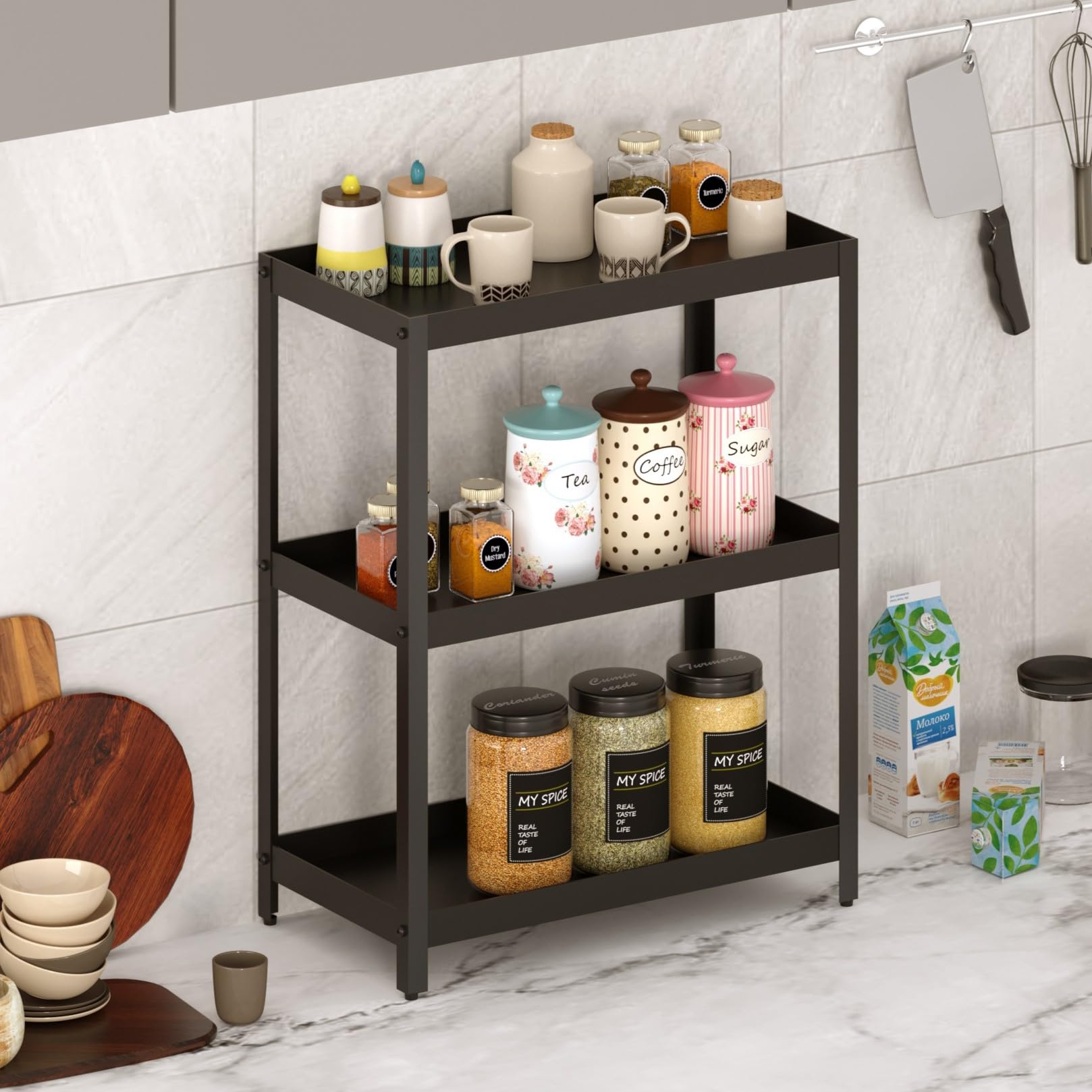 Bluewud Greta Metal Spice Masala Rack Shelf Stand Organizer/Spice Bottle Display Rack & Cup Stand For Home & Kitchen, Diy (Do It