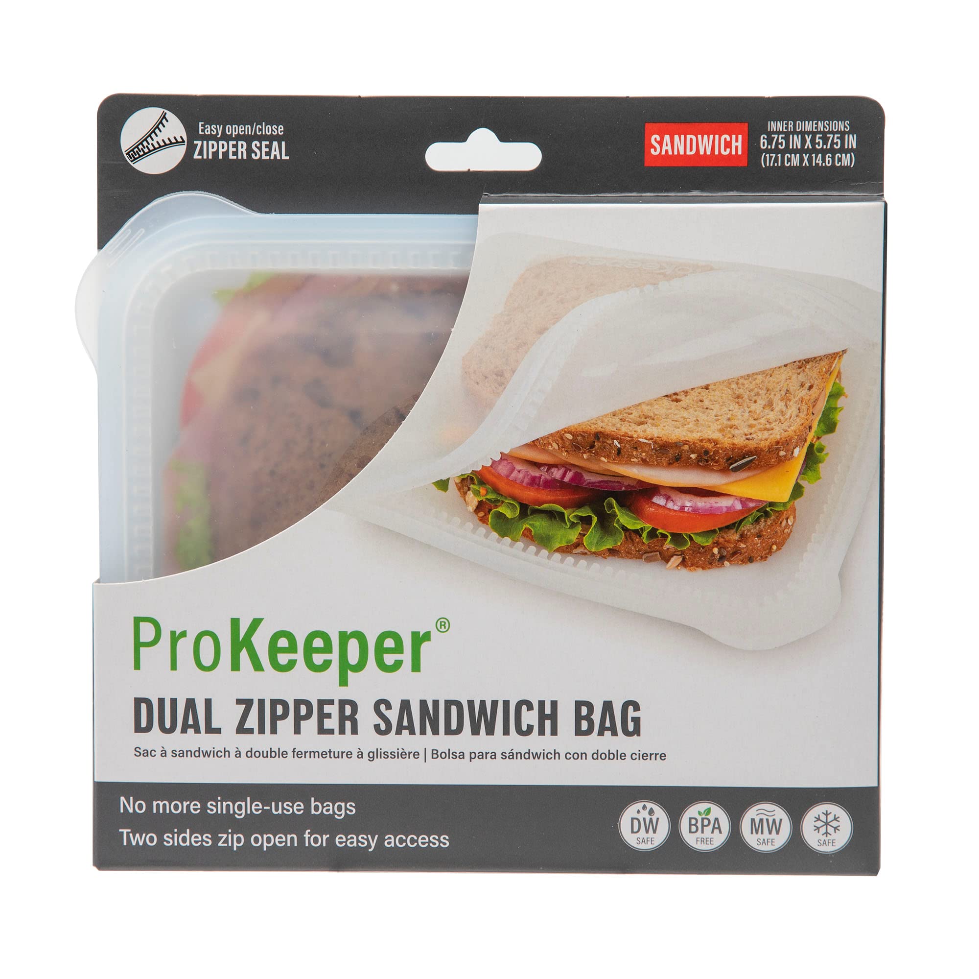 Prokeeper Dual-Zipper 100% Silicone Sandwich Bag, Clear