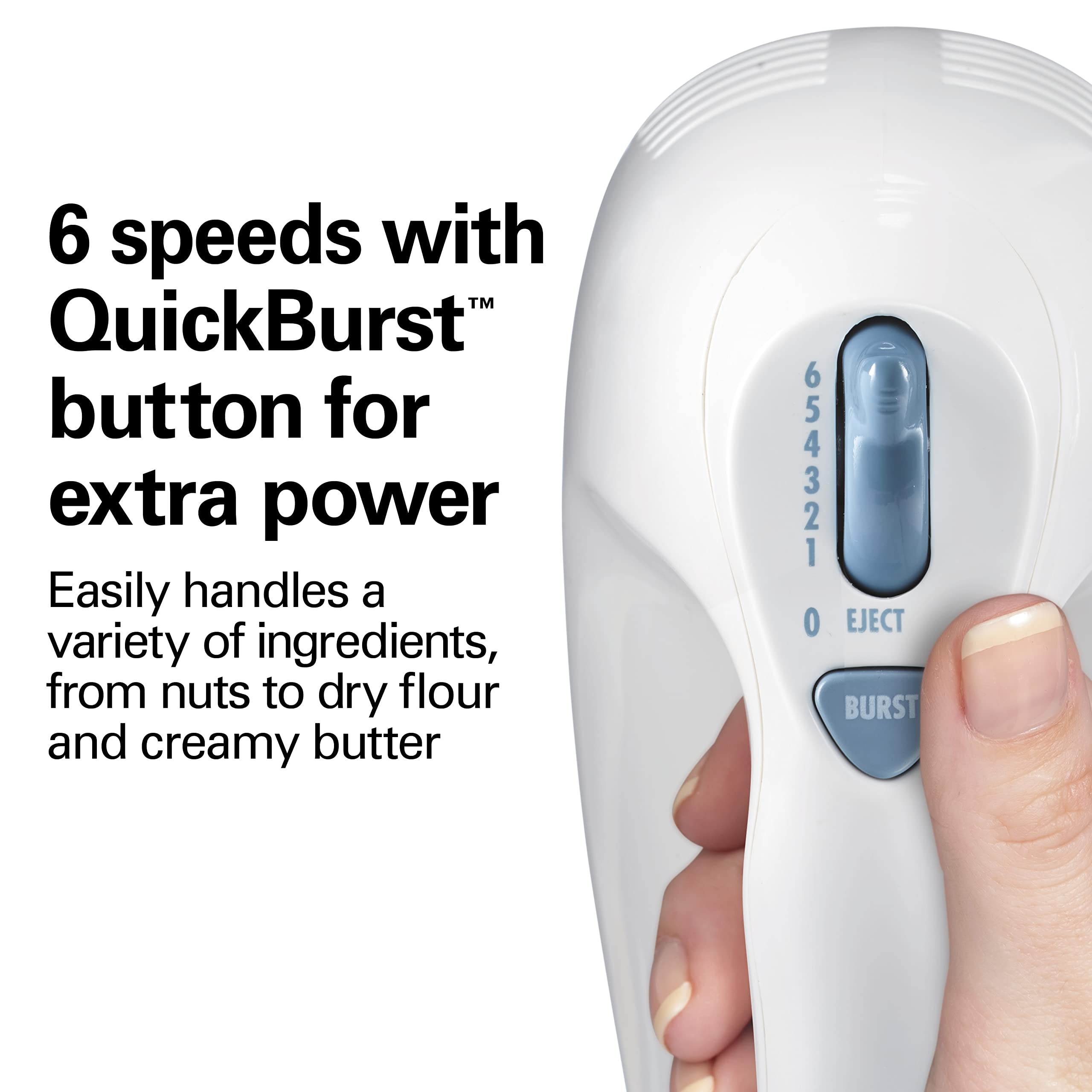 Hamilton Beach 6-Speed Electric Hand Mixer With Whisk, Traditional Beaters, Snap-On Storage Case, 250 Watts, White