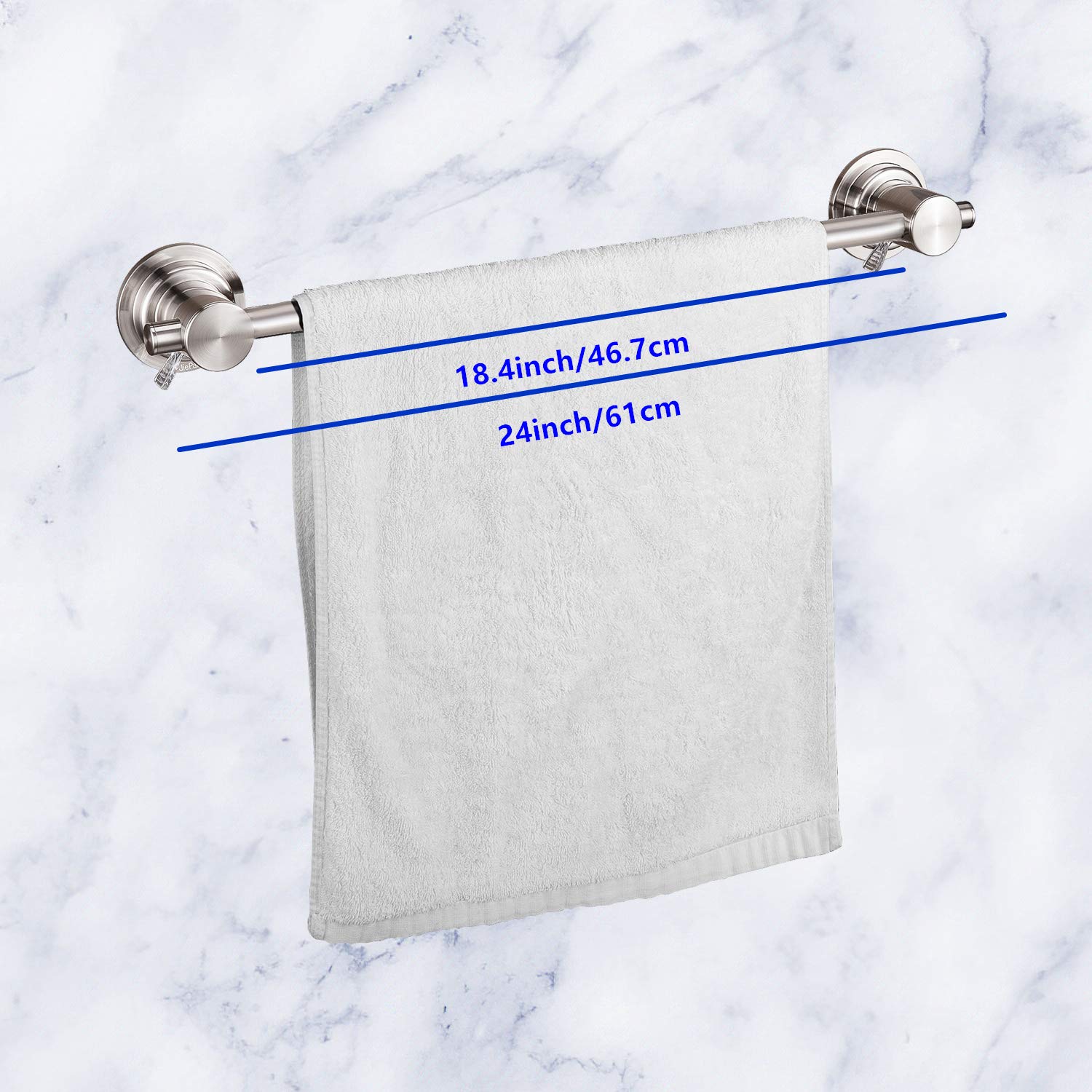 JiePai 24 inch Suction Cup Towel Bar Brushed Nickel Bath Shower Towel Holder Shower Door Adhesive Towel Bar Suction Towel Rack (Brushed Nickel  24inch)