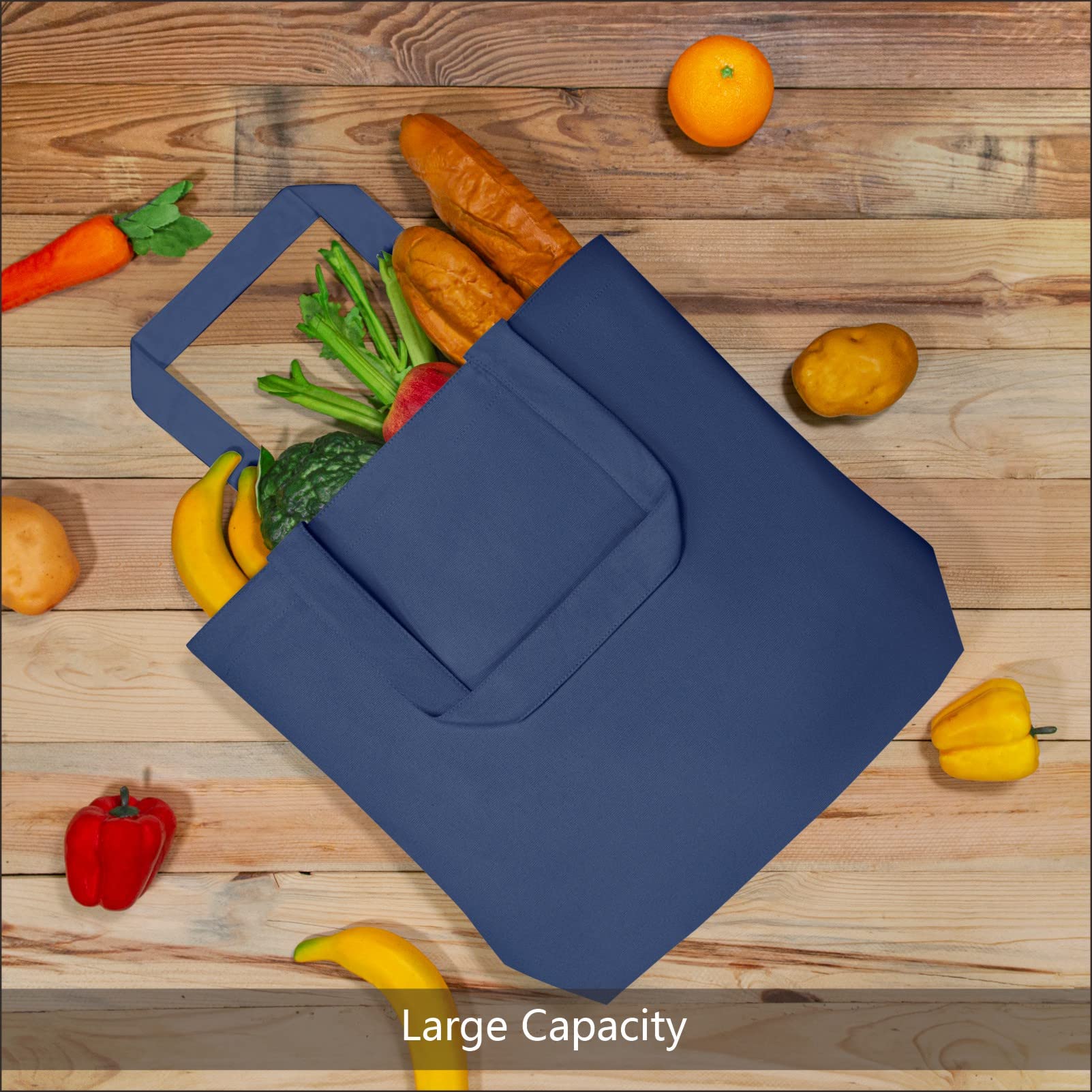 Topdesign 3-Pack Super Strong Large 12Oz Cotton Canvas Tote Bag, Reusable Grocery Shopping Cloth Bags, Fashionable Two-Tone Bags