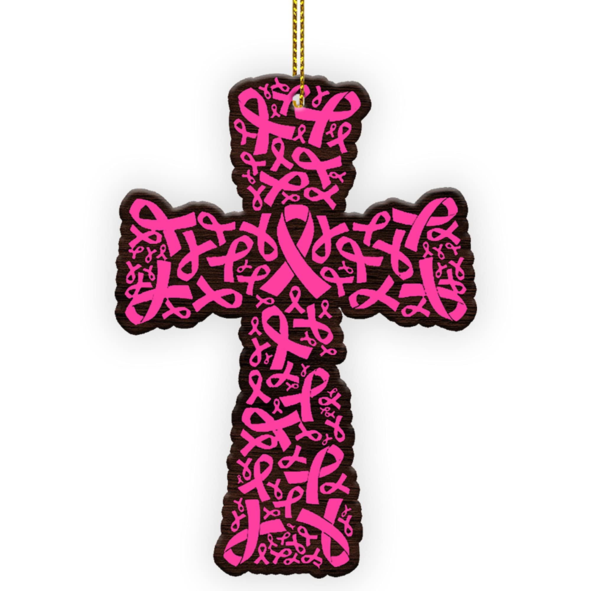 WODORO Breast Cancer Christmas Ornament Tree Decorations 2D Flat, Car Hanging Accessories, Christian Cross Pink Ribbon Breast Ca