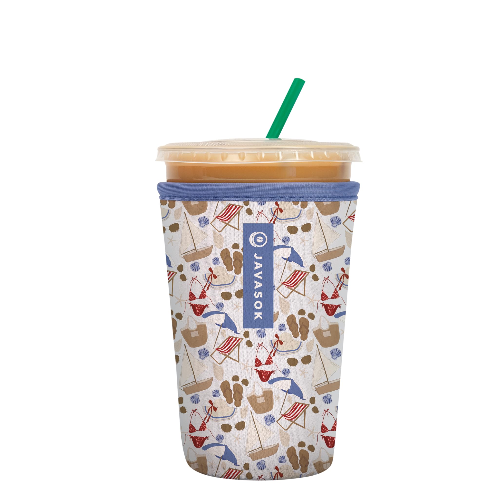 Sok It JavaSok Iced Coffee & Cold Soda Insulated Neoprene Cup Sleeve (Coastal Weekender, Small: 16-20oz)