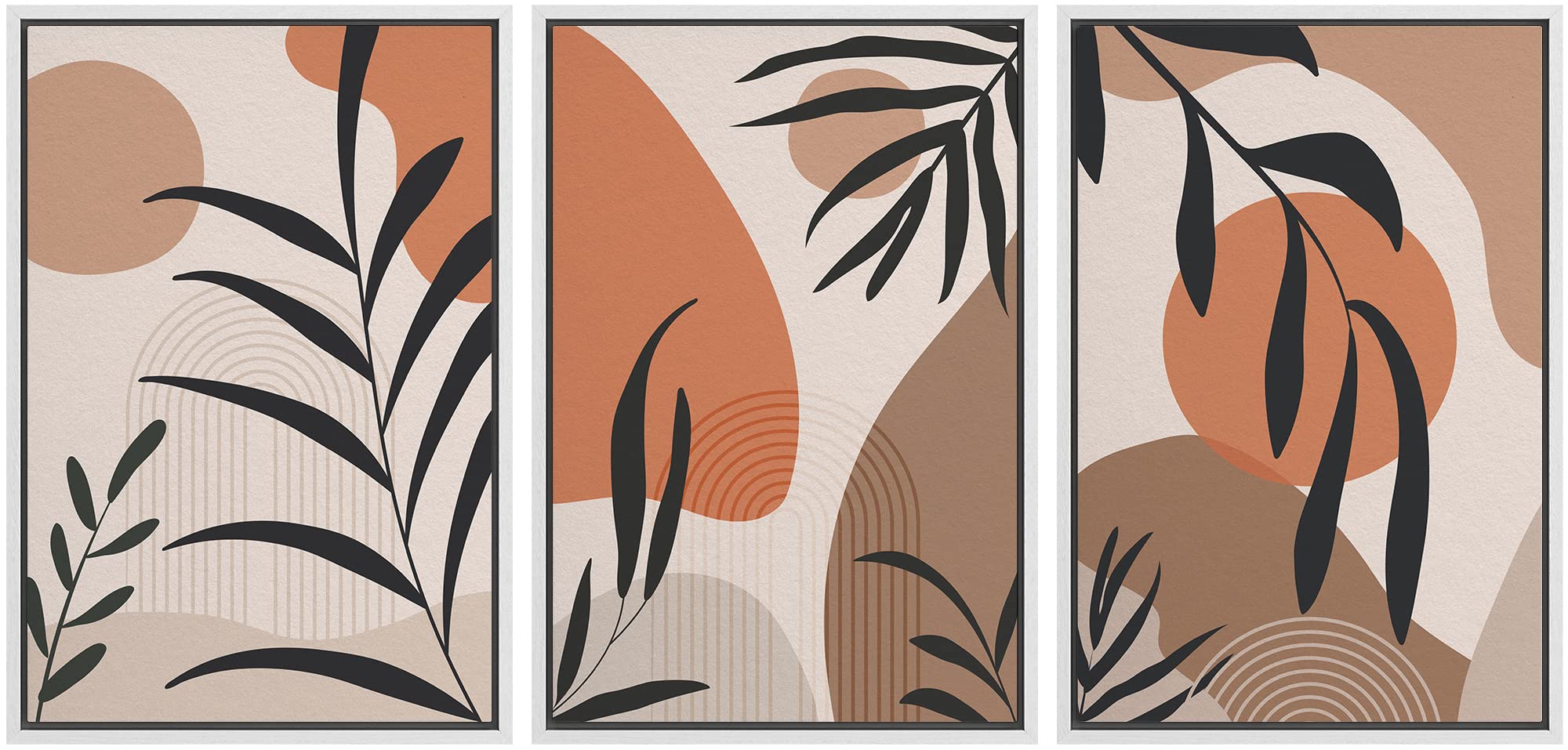 Idea4Wall Framed Canvas Print Wall Art Set Tropical Palm Leaf Geometric Landscapes Abstract Shapes Illustration Modern Art Decor