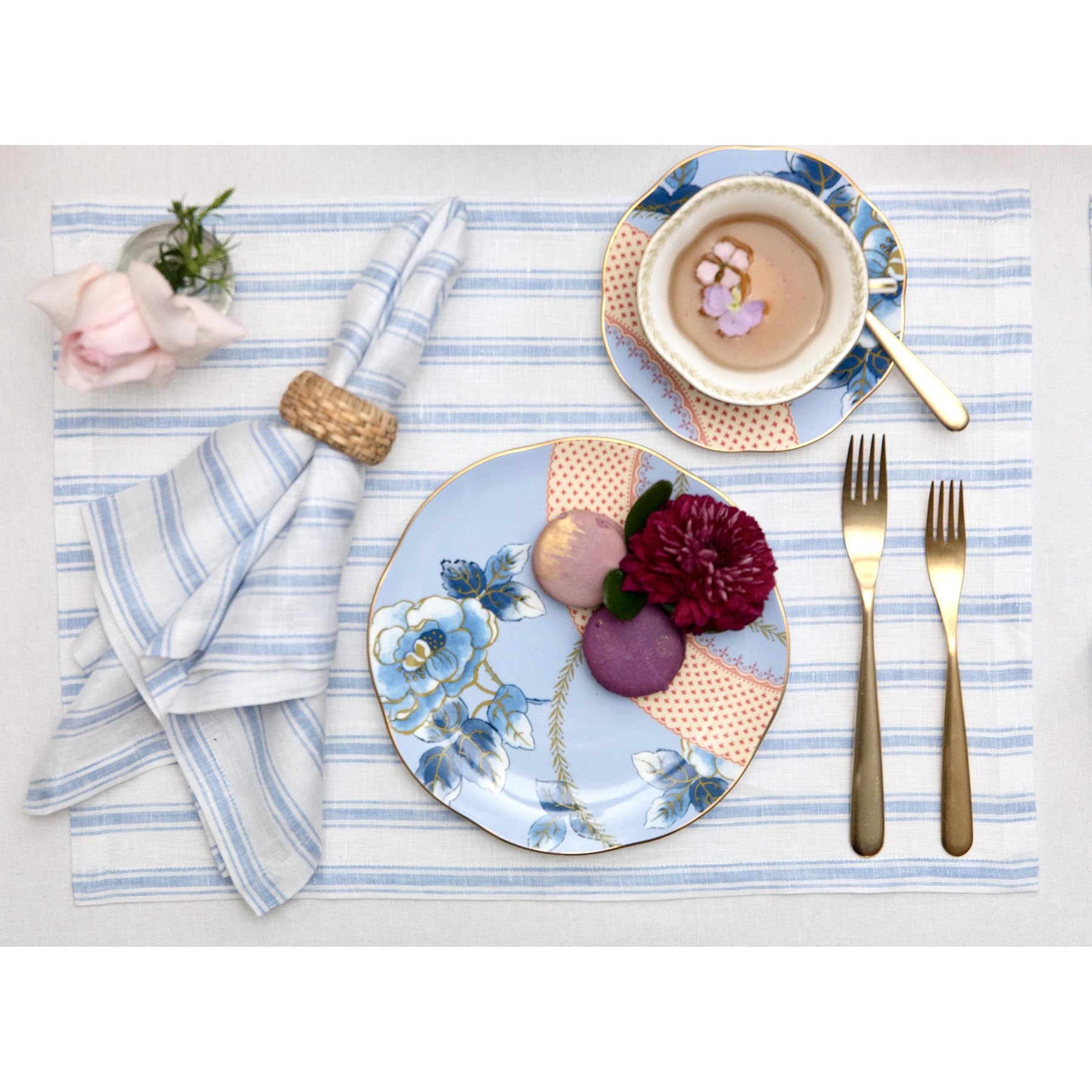 Solino Home Stripe Linen Napkins Set Of 4 - 100% Pure Linen Spring Sky Blue And White Cloth Napkins 20 X 20 Inch - Farmhouse Was