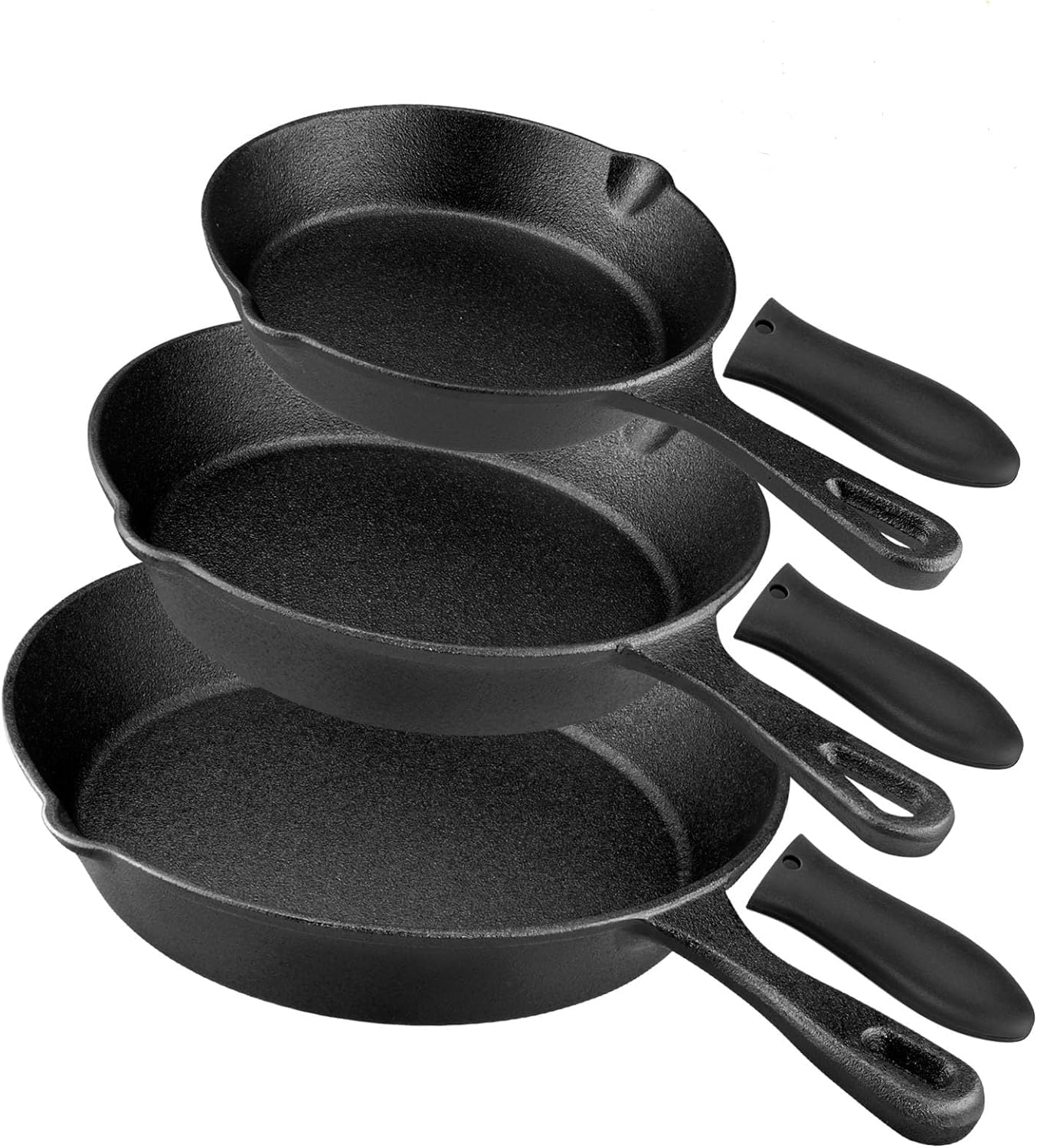 rincentd Pre-Seasoned Cast Iron Skillet 3 piece Cast Iron Frying Pan set with Heat-Resistant Handles - 6 inch, 8 inch and 10 inc