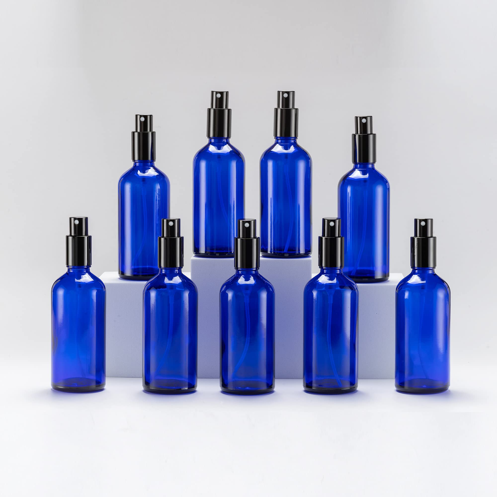 Yizhao Blue Glass Spray Bottles 4Oz, With Small Fine Mist Spray, Metal Cap, Refillable For Essential Oil,Travel,Cleaning,Perfume