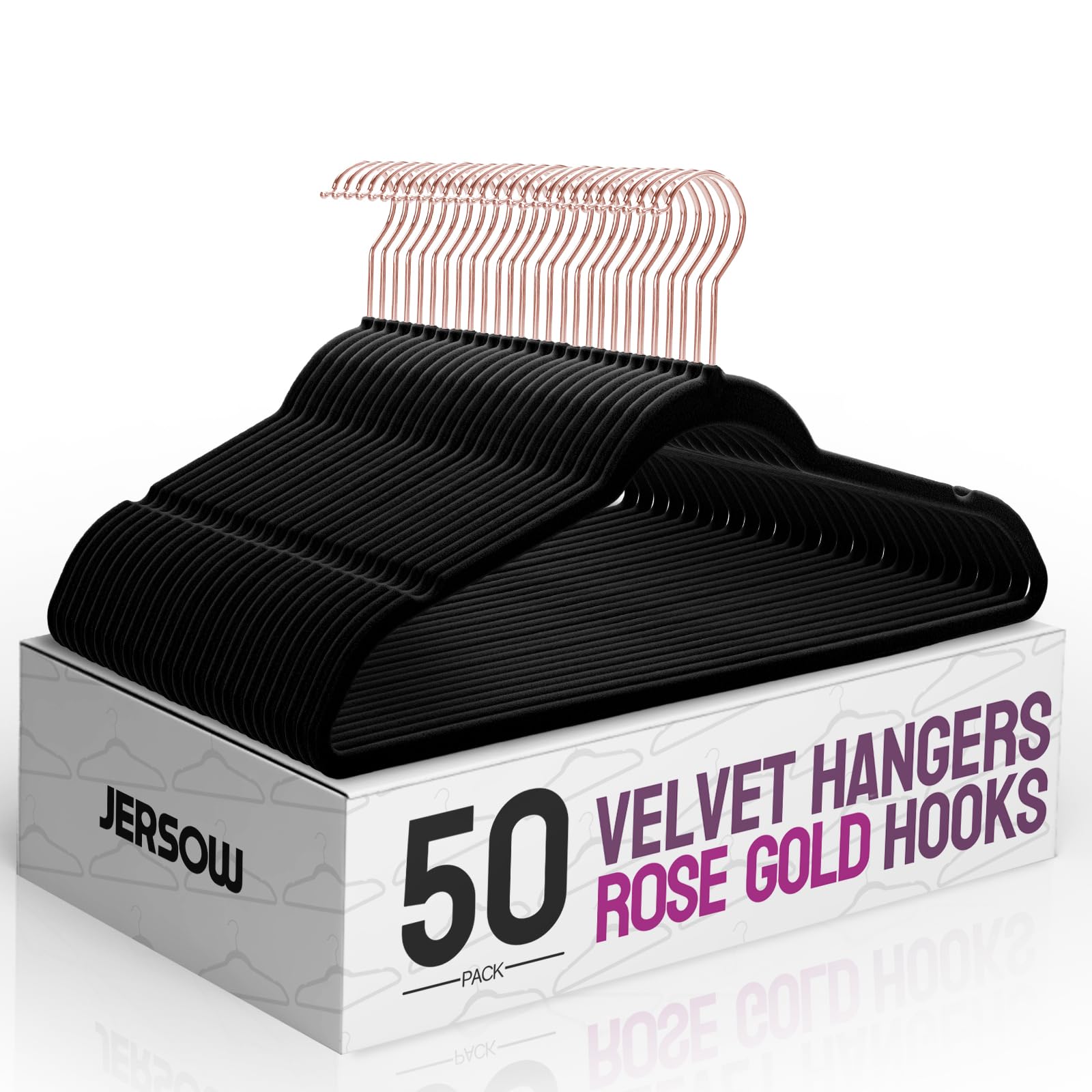 Jersow Non Slip Velvet Hangers - 50 Pack  Premium Suit Hangers Space Saving with 360 Swivel Chrome Hook  17.5 Inch Clothes Hangers Heavy Duty Enough for Coat Hangers  Sweater Hangers  Black