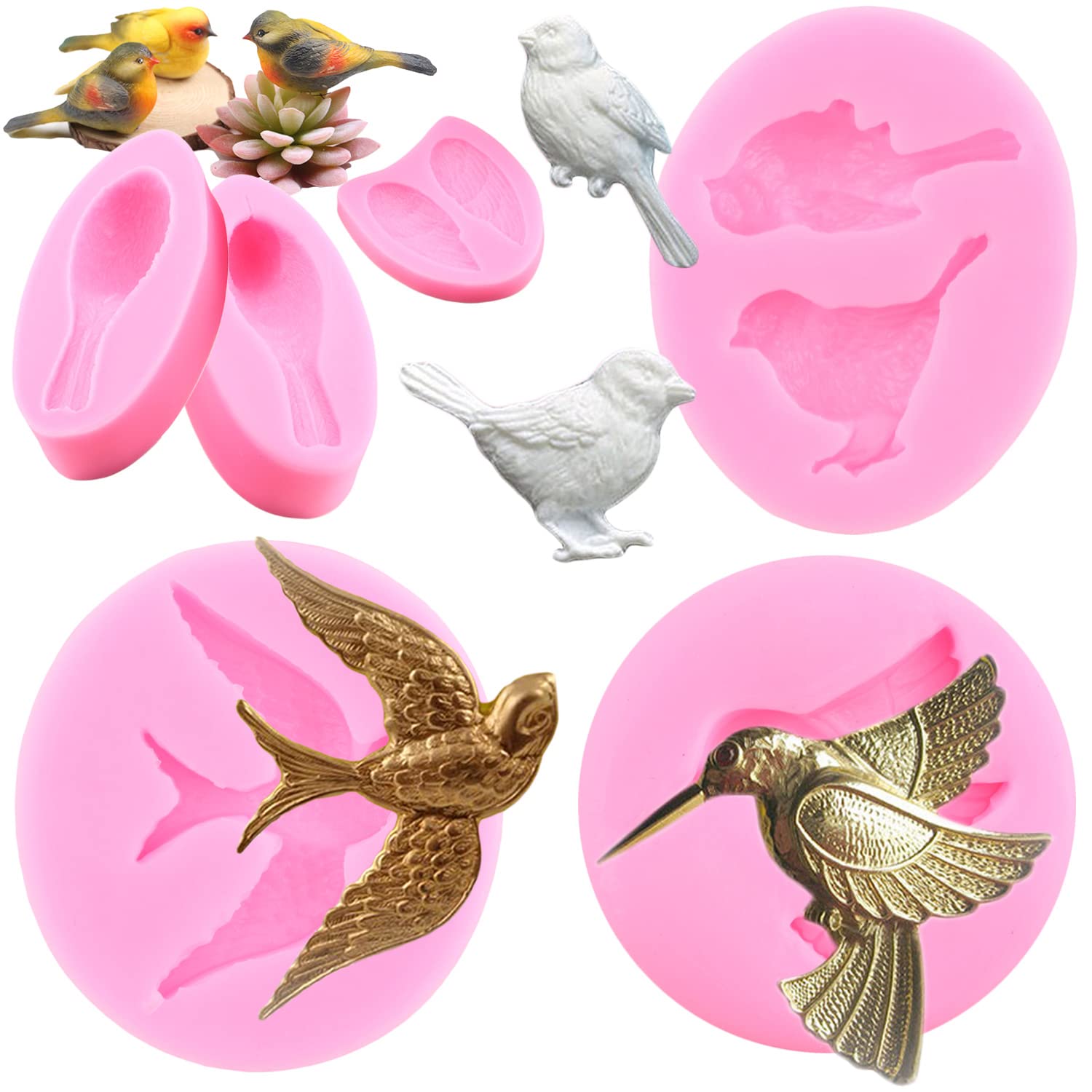 Mypracs Bird Silicone Fondant Molds For Cake Decorating Cupcake Topper Chocolate Candy Sugar Polymer Clay Gum Paste Set Of 4