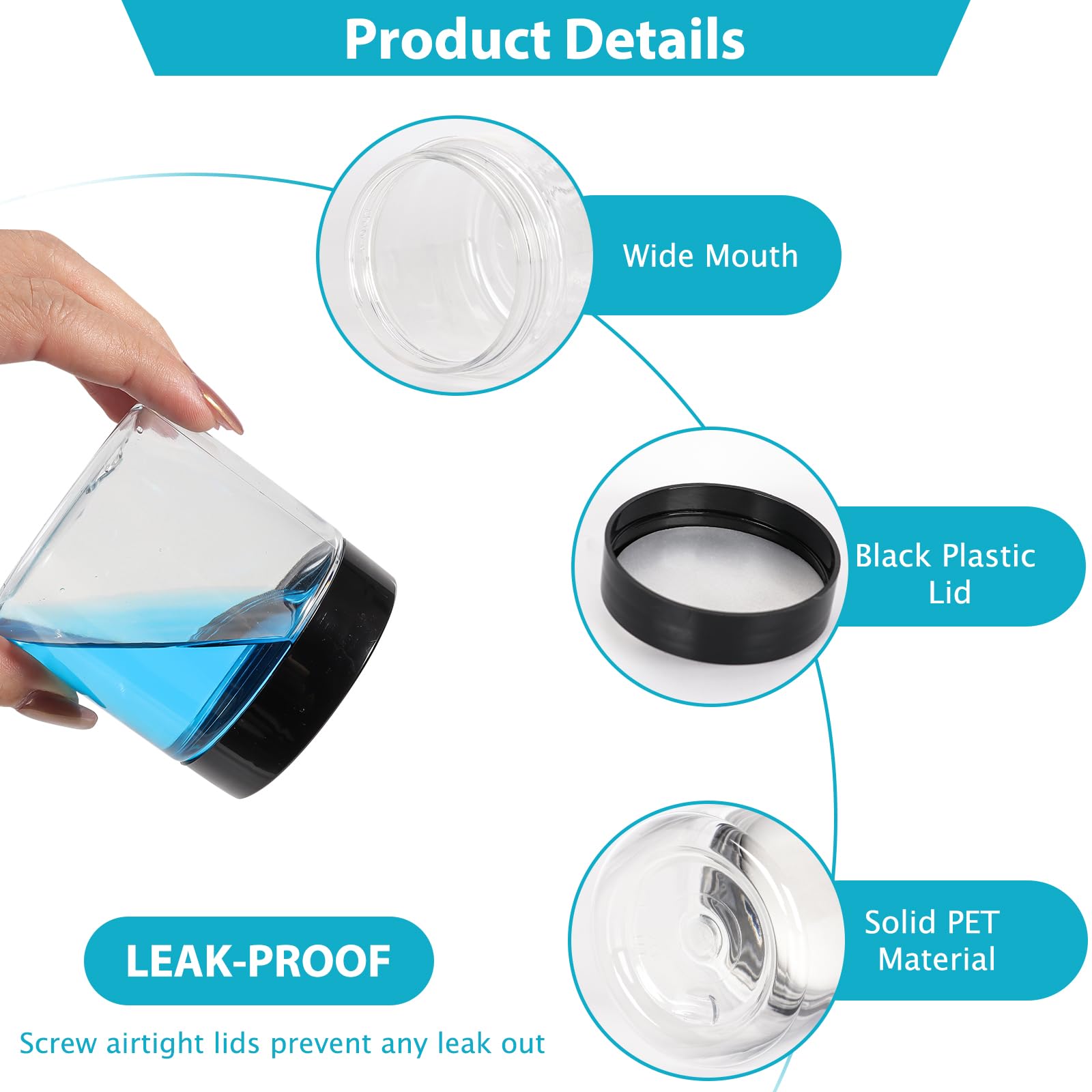 4 Oz Clear Plastic Round Jars With Black Lids, 50Pcs 4Oz 120Ml Leak-Proof Wide-Mouth Cosmetic Storage Containers For Kitchen Use