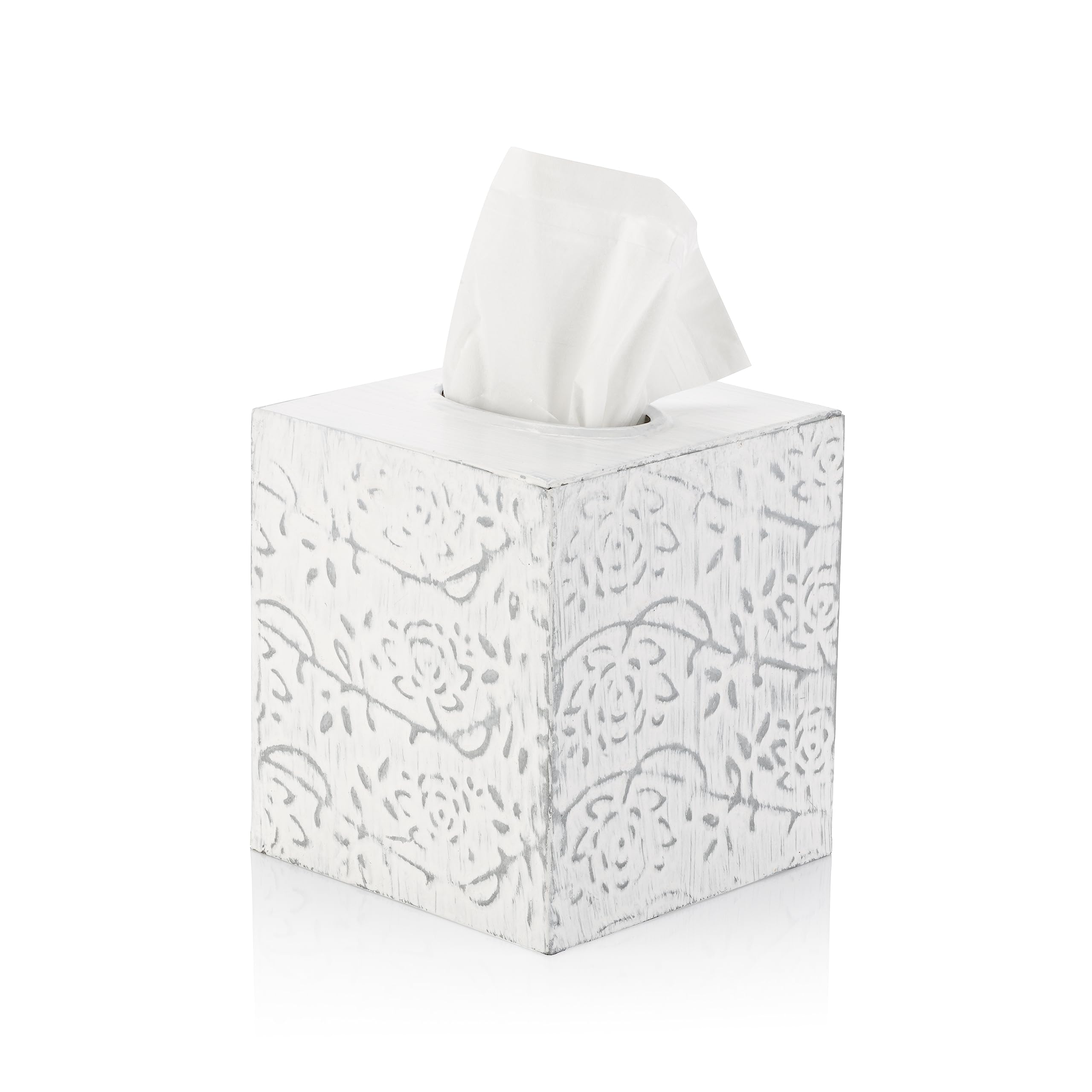 Modern Farmhouse Tissue Box Cover, Decorative Tissue Box Holder, Square Tissue Box Cover, Country Chic Distressed White Tissue B