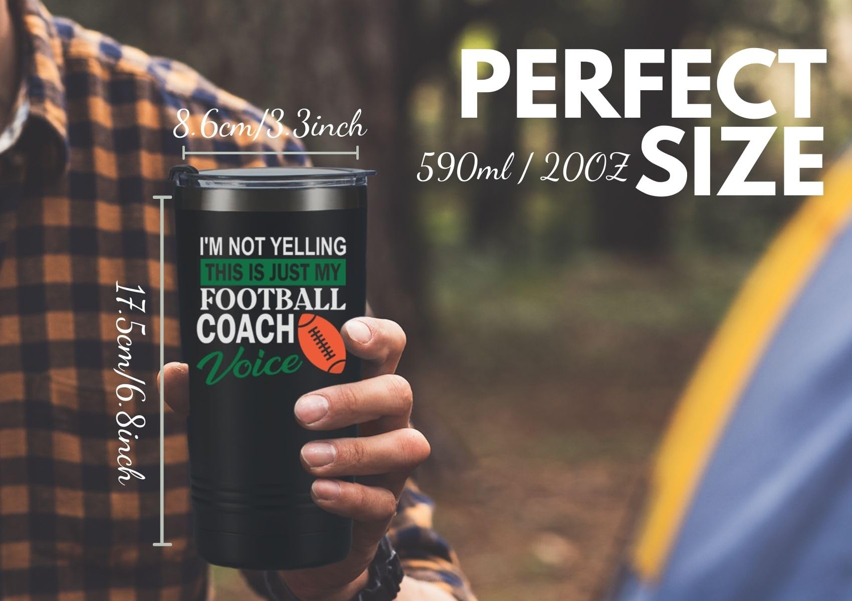 Onebttl Football Coach Gifts For Football Lovers, Players, Coaches, 20 Oz Stainless Steel Travel Tumbler With Lid & Straw, Black