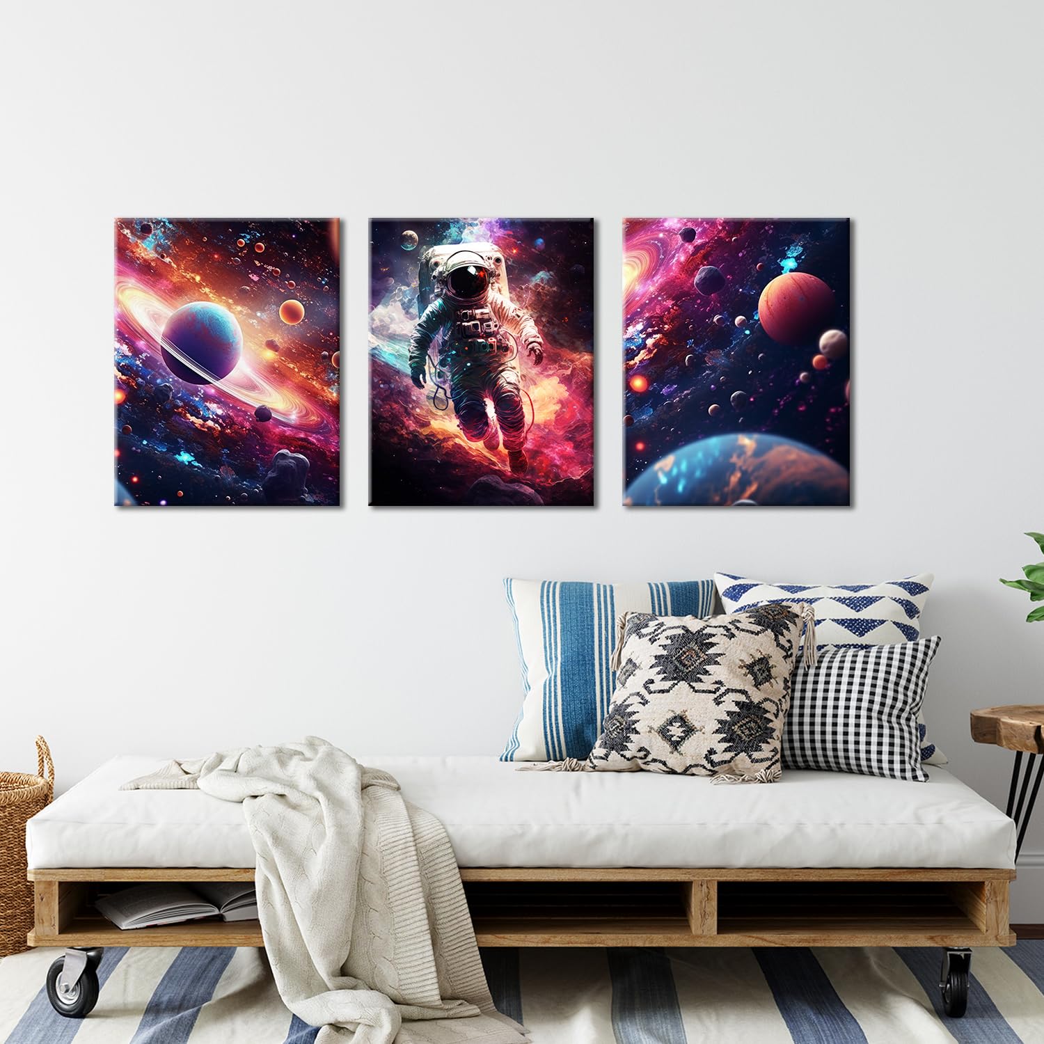 Yuzi-N Outer Space Room Decor Space Room Decor For Boys, Planet Astronaut Wall Art Space Wall Decor For Boys Bedroom Teens Room