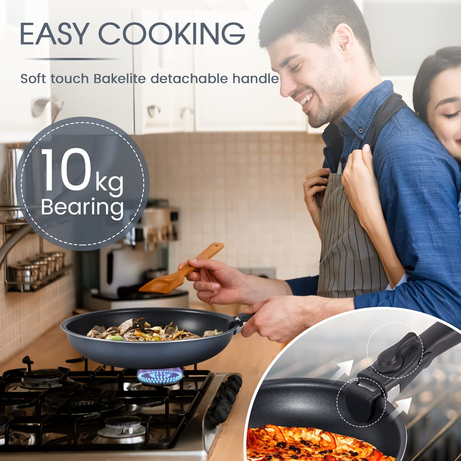 Motase 6pcs Pots and Pans Set, Nonstick Cookware Set Detachable Handle, Induction Kitchen Cookware Sets Non Stick with Removable