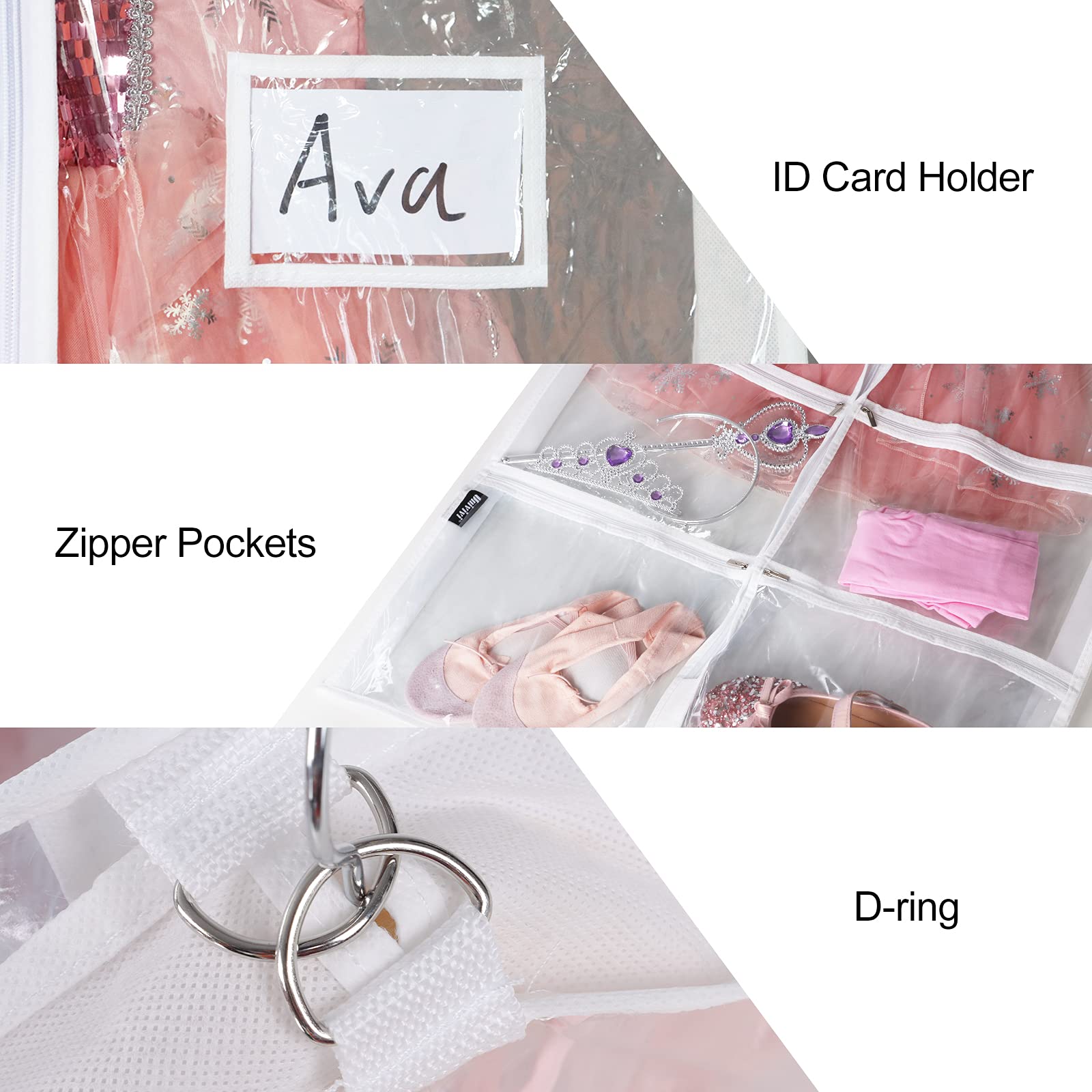 Univivi Clear Pvc Dance Costume Bags (6 Pack) Garment Bag 40 Inch For Dance Competitions, With 4 Medium Clear Zipper Pockets And