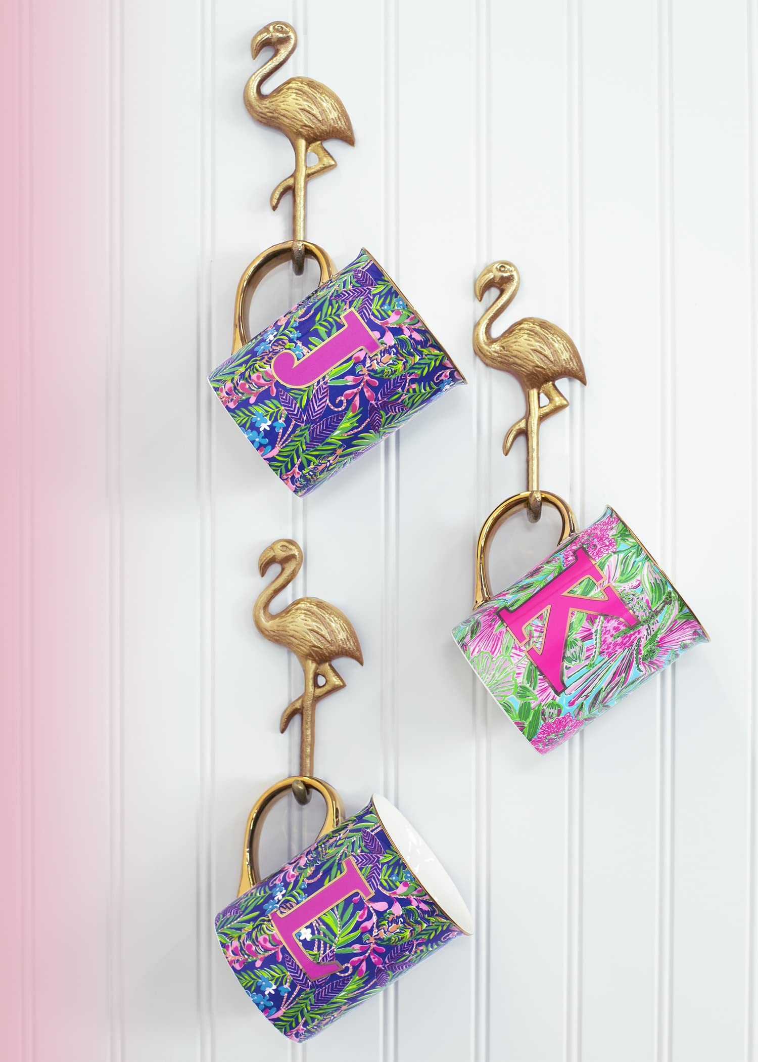 Lilly Pulitzer Initial Ceramic Coffee Mug, 14 Oz Tea Cup, Cute Mug With Gold Handle And Gift Box, J (How You Like Me Prowl)