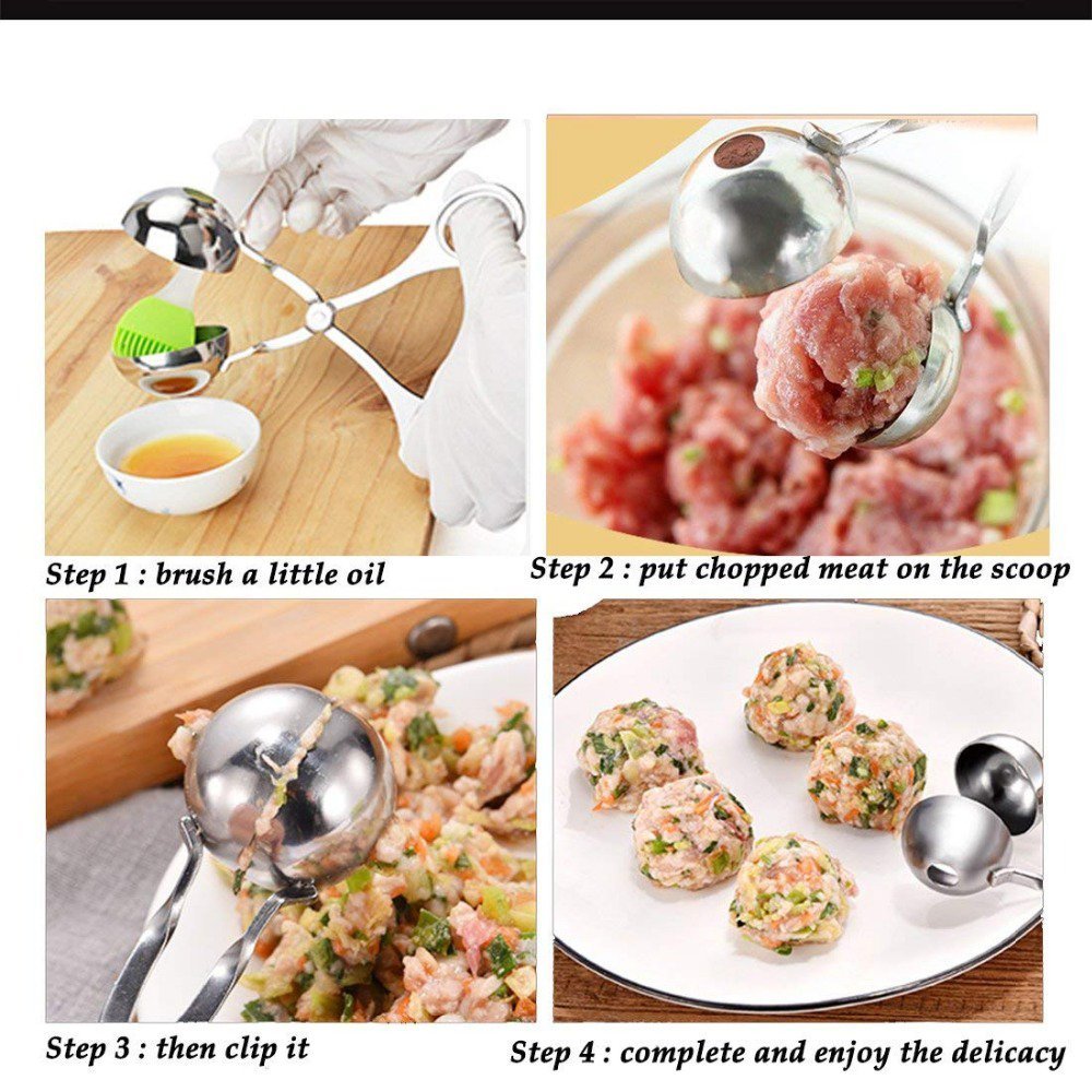 2 PCS None-Stick Meat Ballers  Stainless Steel Meat Baller Tongs  Cake Pop Meatball Maker Ice Tongs  Cookie Dough Scoop for Kitchen. (1.38'' and 1.78'')