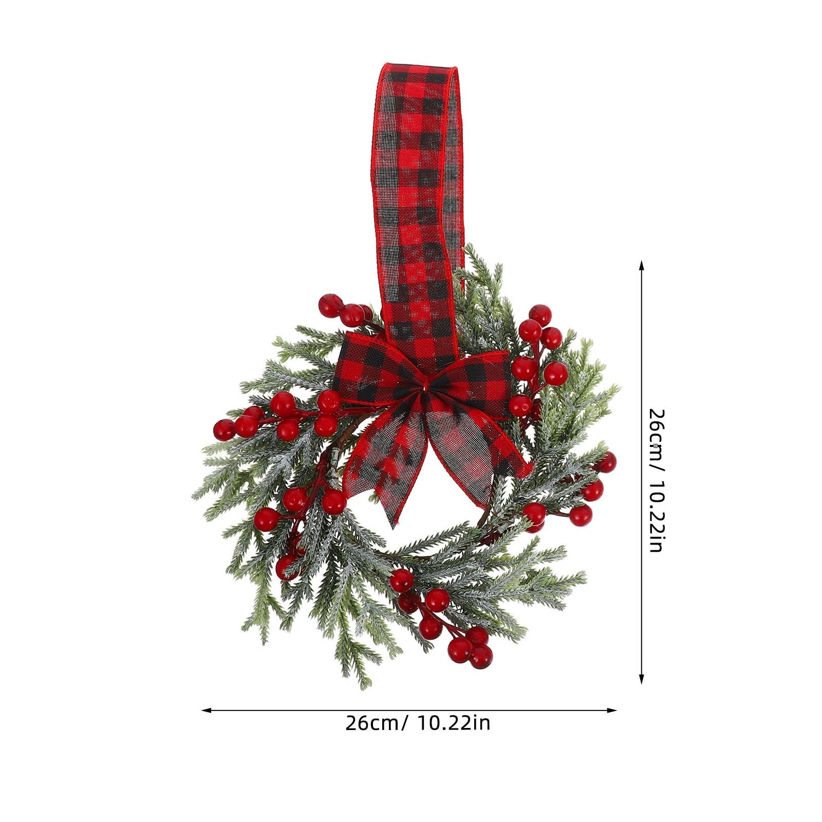 2 Pcs Christmas Small Wreaths for Kitchen Cabinets -10 Red Berry & Plaid Ribbon Bows Mini Christmas Window Wreaths Home Party Xm