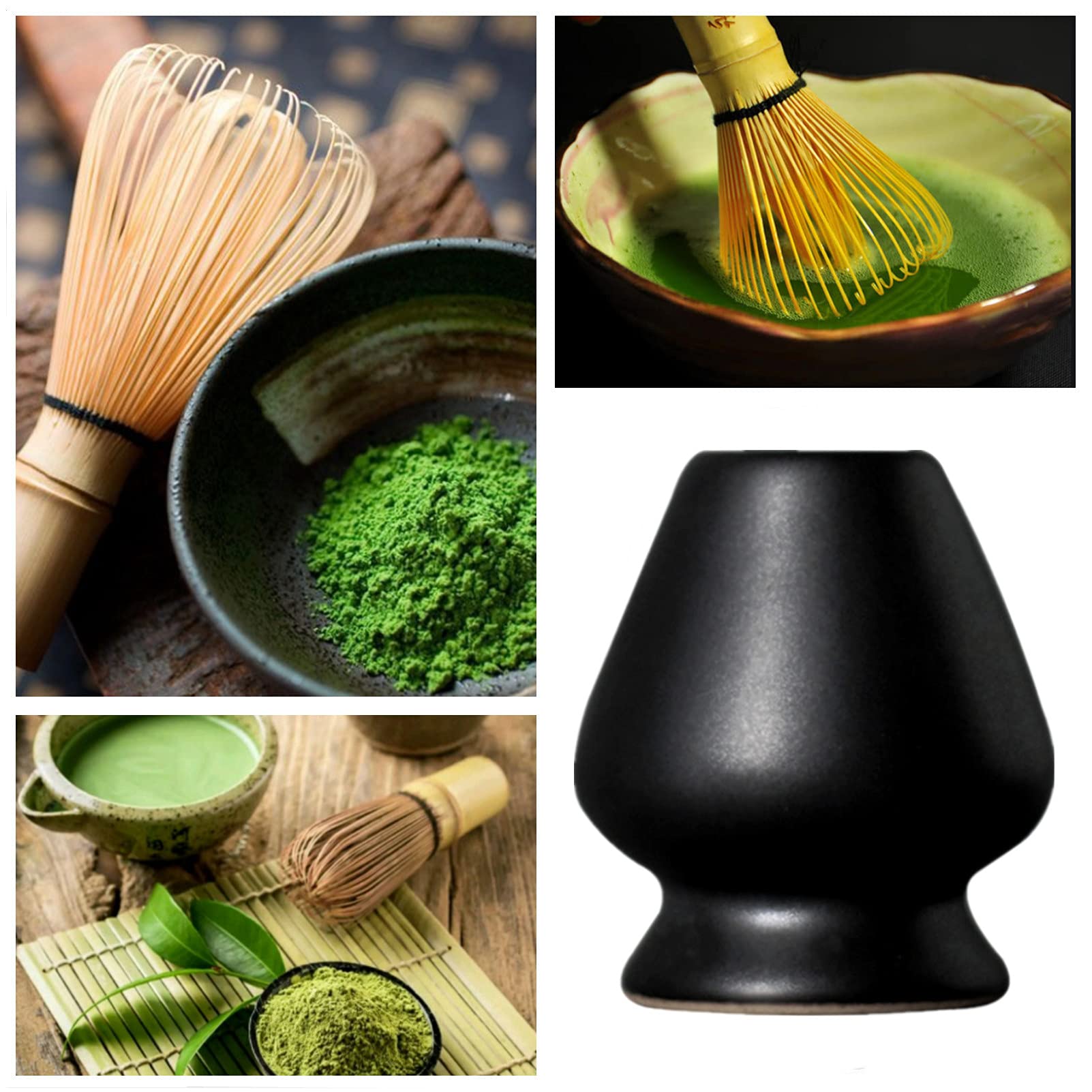 U-D Matcha Tea Whisk Holder Ceramic Holder Chasen Stand Fit For Traditional Japanese Tea Matcha Chasen Tea Set Accessories (Blac