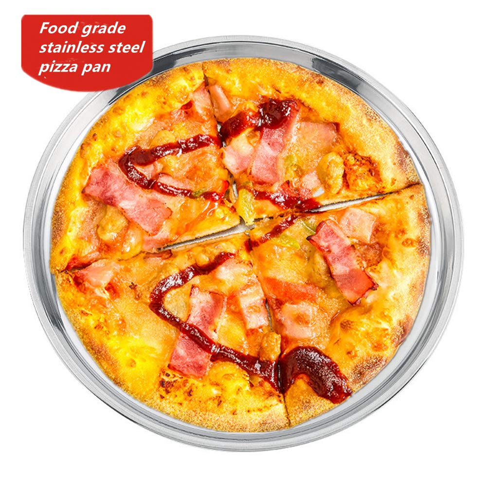 Beenific Deep Dish Pizza Pan,Roasting Pan Drip Pan Stainless Steel Pizza Tray 10-12-14-16Inch (12X1.6Inch)