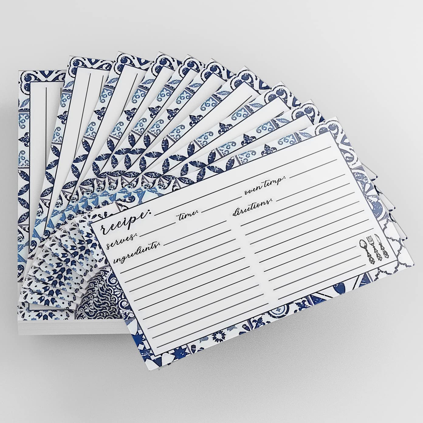 Recipe Cards 4'' X 6'' Double-Sided Premium Thick Card Stock Great Gift For Amateurs Or Experienced Chefs (Pack Of 50) (Blue)