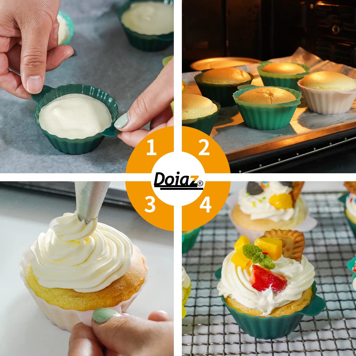 Silicone Cupcake Baking Cups 24 Pack Upgraded Reusable Muffin Liners Non-Stick Cupcake Molds Bpa Free, Dishwasher Safe