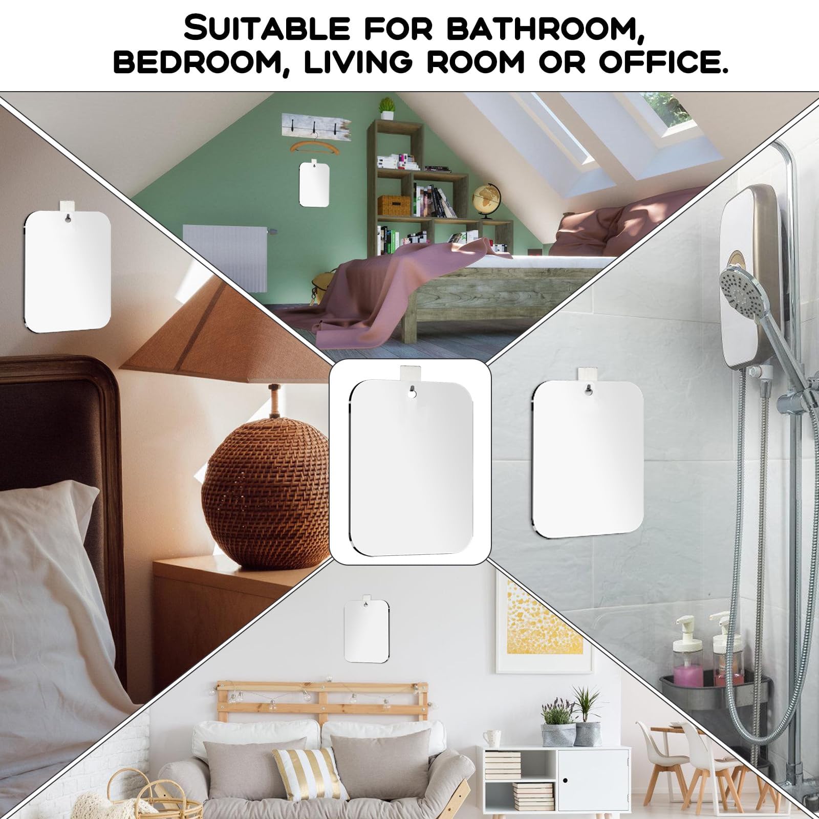 Shower Mirror for Shaving, Larger 10.6 x 8 inches Mirror for Wall Hanging Kids Safety, Frameless Portable Travel Camping Mirrors