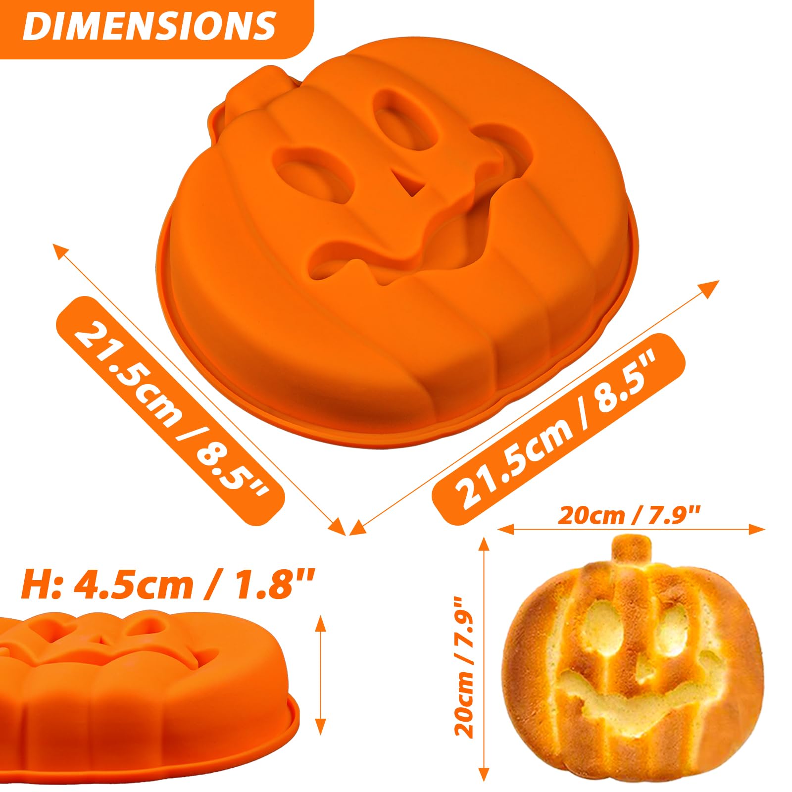 Webake Pumpkin 8 Inch Cake Pan Silicone Jack-O-Lantern Mold 3D Pumpkin Shaped Cake Mold Large, Halloween Baking Pan, Trick Or Tr