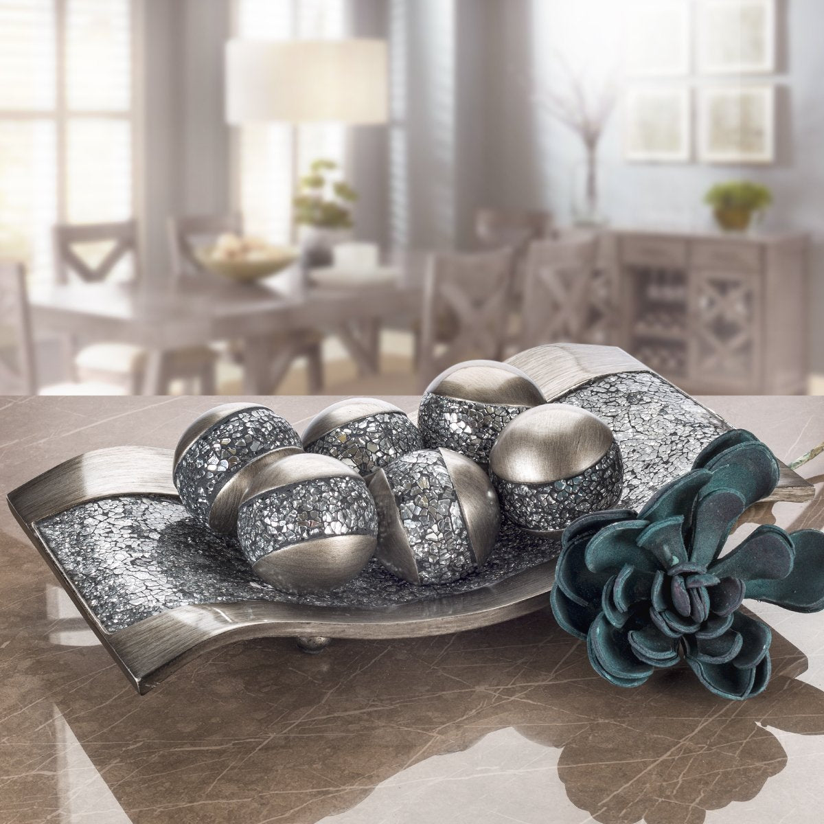 Creative Scents Schonwerk Centerpiece for Dining Room - Crackled Mosaic Design- Home Coffee Table Decor Decorations Centerpiece for Dining/Living Room - Best Wedding Gift (Silver)