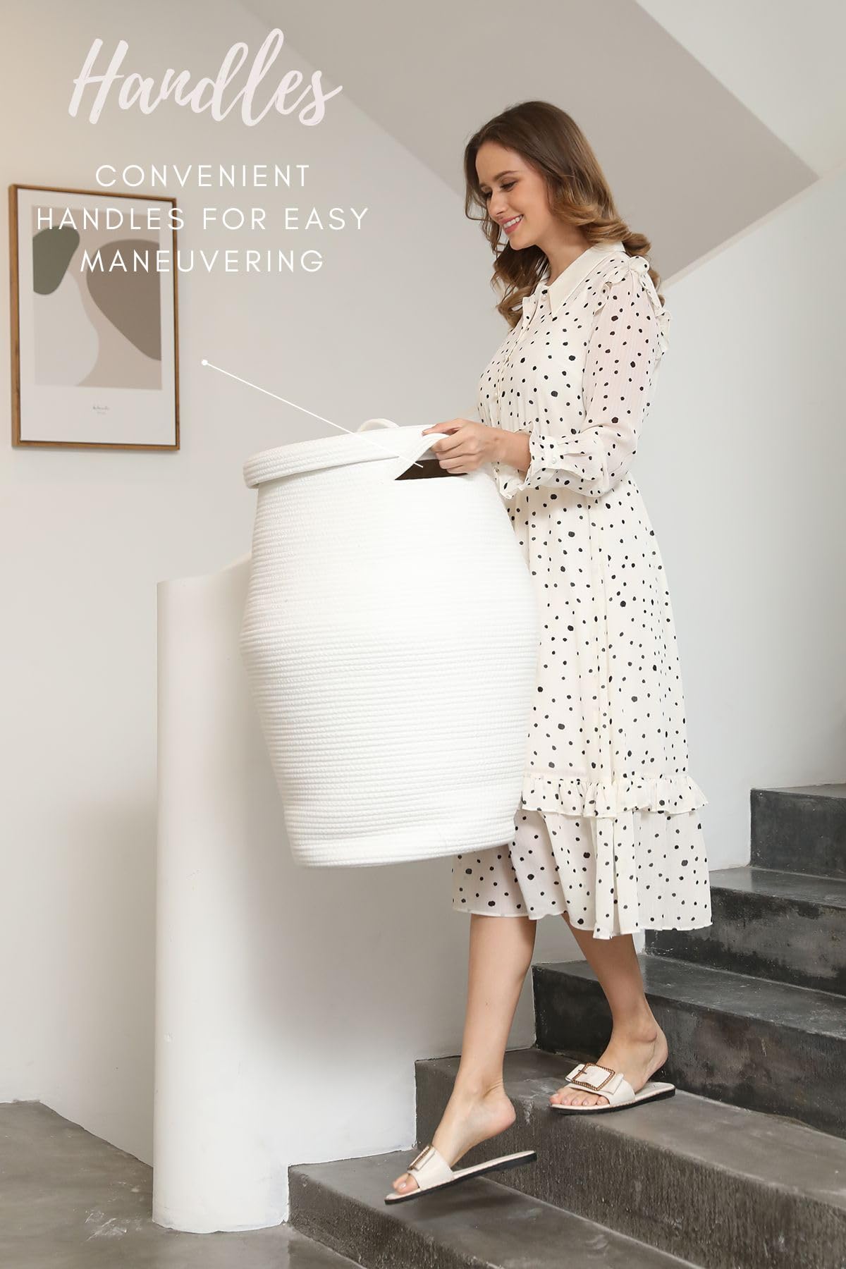 26'' X 20'' Tall Extra Large Storage Basket With Lid, Cotton Rope Storage Baskets, Woven Laundry Hamper With Cover, For Clothes