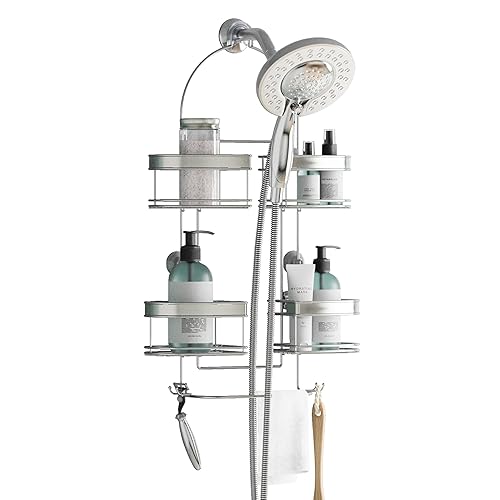 Zenna Home Hanging Shower Caddy, Over The Shower Head Bathroom Storage, Stainless Steel, For Handheld Shower Hoses, Rust Resista