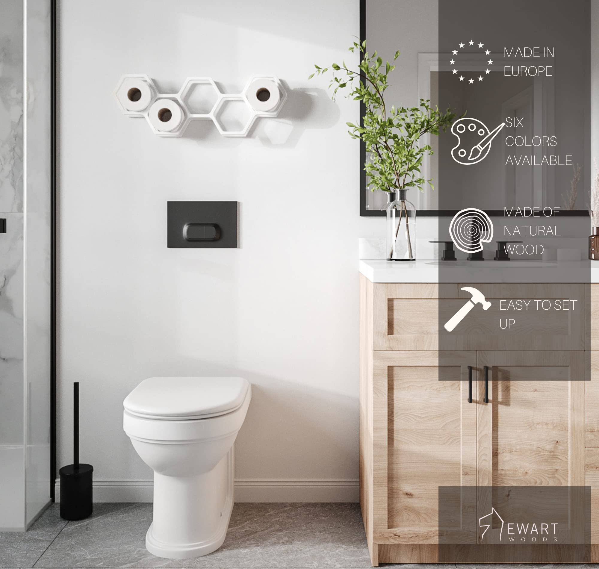 Wood Toilet Paper Holder Toilet Paper Shelf Wood Holder for Toilet Paper Honeycomb (White)