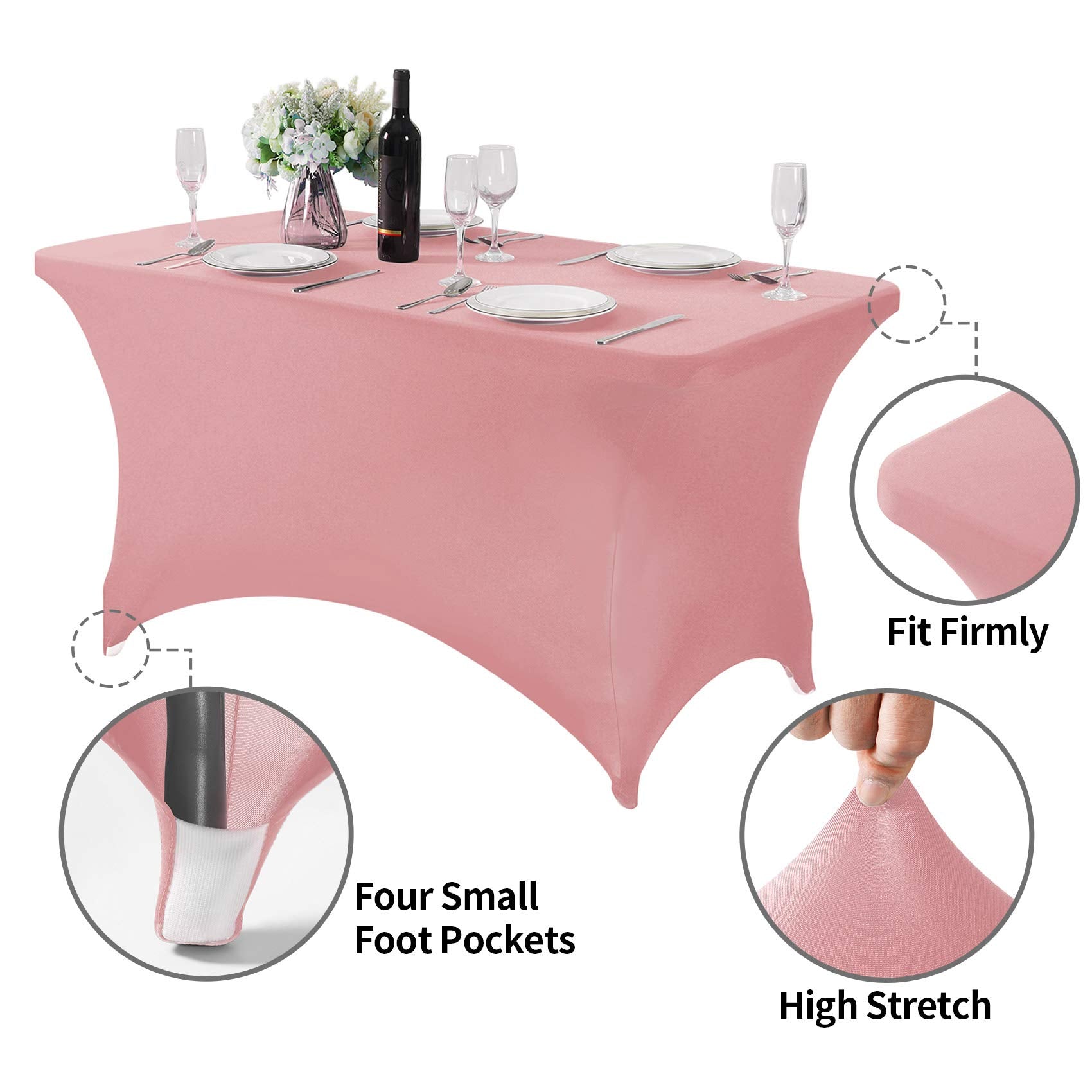 Hezuzo 2Pack Spandex Table Cover For 4Ft Table Universal Fitted Stretch Tablecloth For Party, Banquet, Wedding And Events-Dusty