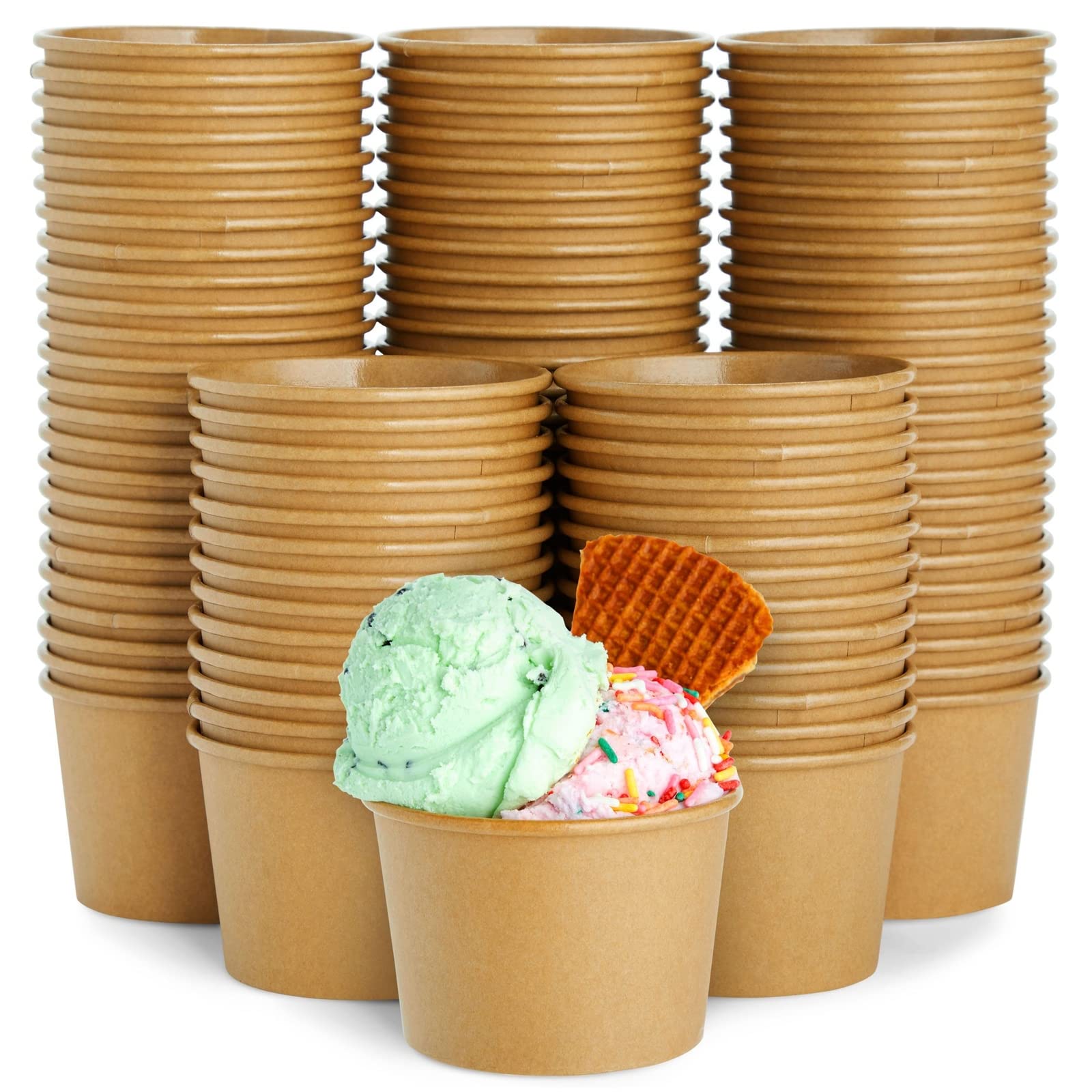 Juvale 100 Pack Paper Ice Cream Cups, Disposable Dessert Bowls For Sundae Bar, Frozen Yogurt, Brown (8 Oz)