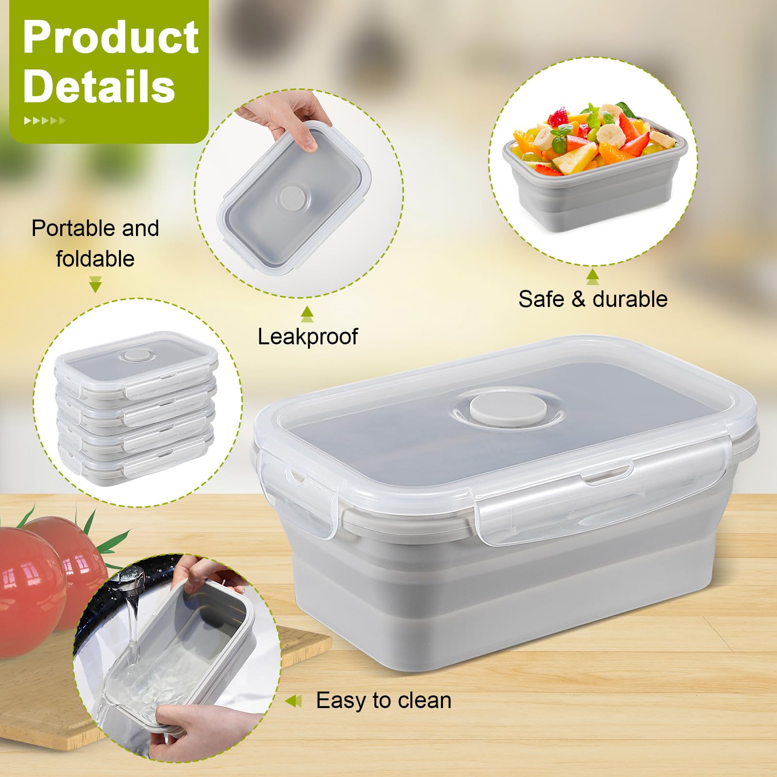 Mifoci Set Of 8 Silicone Collapsible Food Storage Containers 17 Oz Collapsible Meal Prep Container Square Collapsible Bowl With