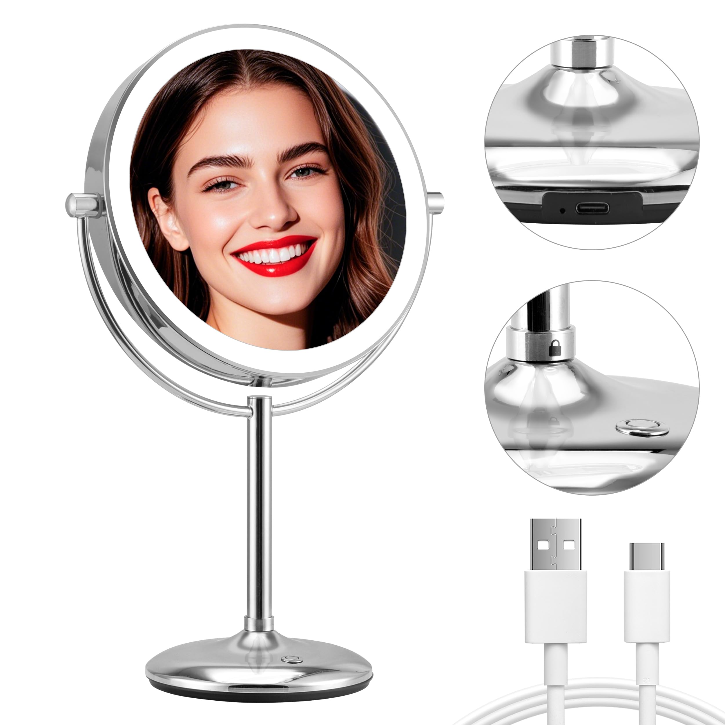 9'' Makeup Mirror With Lights: 1X/15X Lighted Makeup Mirror With Magnification, True Hd Magnifying Mirror With 3 Color Lights, 3