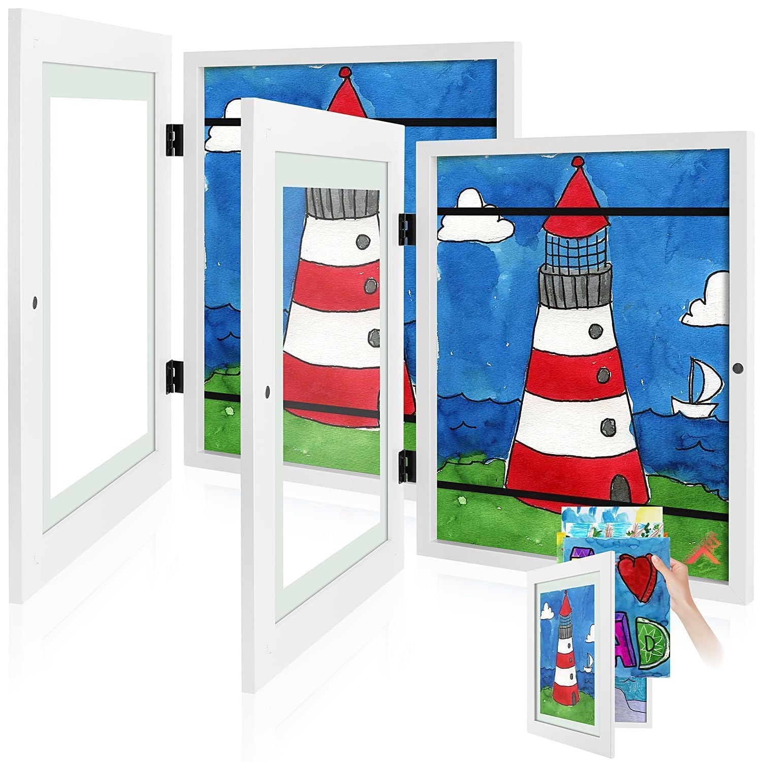 Golden State Art, Kids Art Frames Front Opening Holds 50 Pack, Kids Artwork Frames Changeable 9X12, White Storage Frame Display 