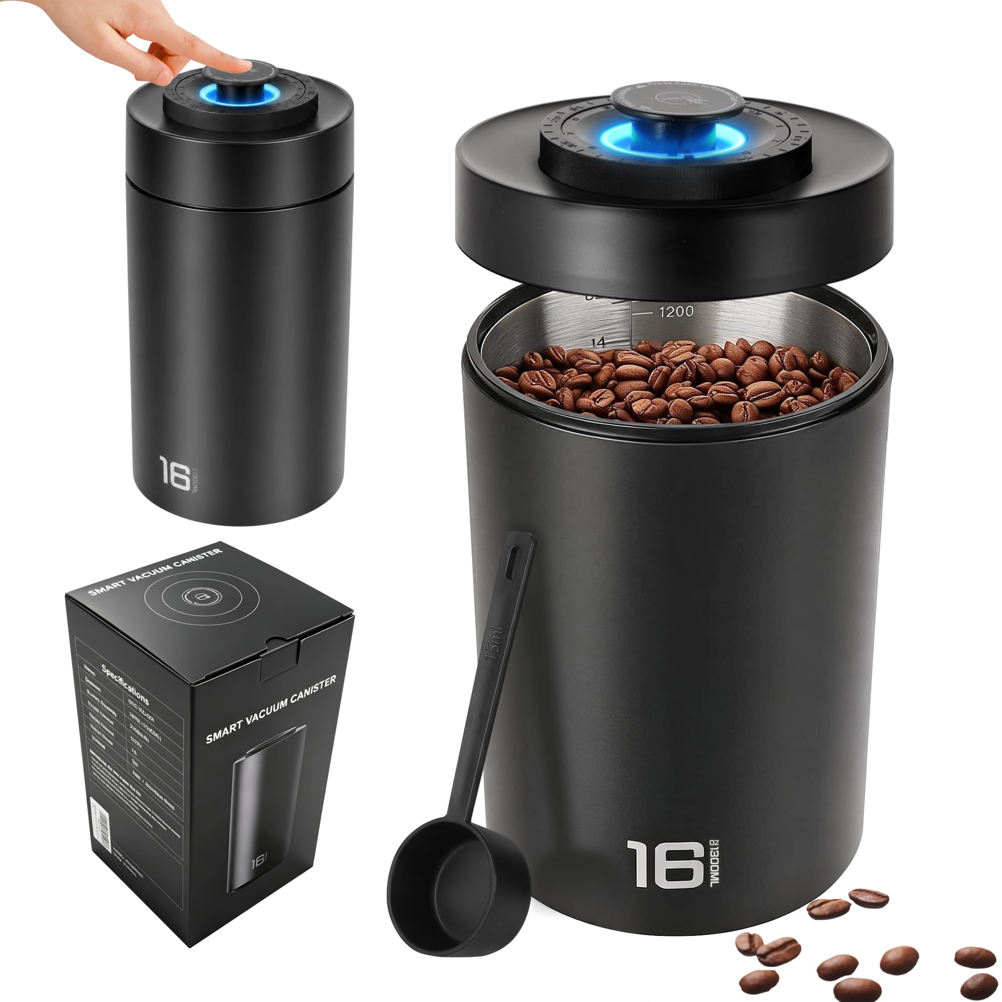 Auto Vacuum Coffee Canister, Electric Coffee Bean Storage Container, 1.3L